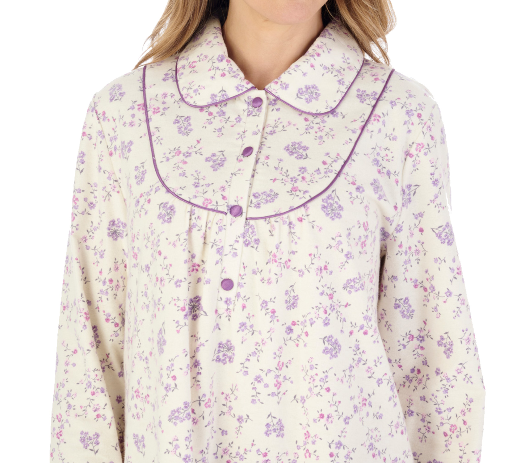 Camicia da notte donna Slenderella floreale flanella manica lunga Peter Pan colletto nighty - Foto 27 di 43