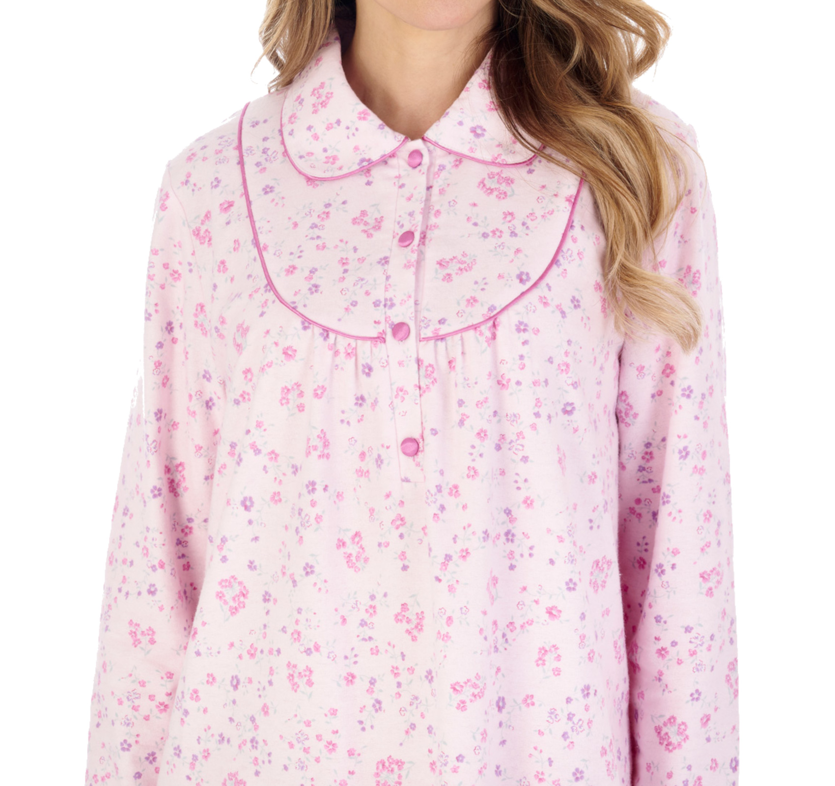 Camicia da notte donna Slenderella floreale flanella manica lunga Peter Pan colletto nighty - Foto 33 di 43