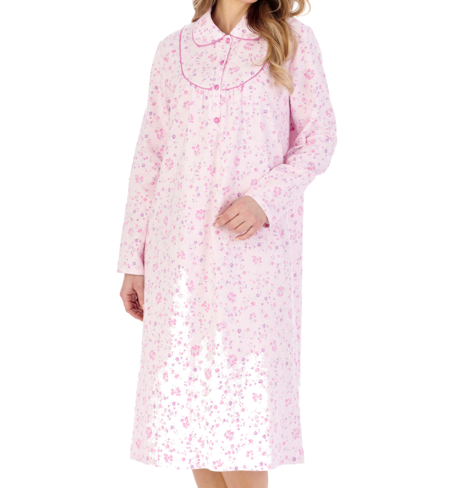 Camicia da notte donna Slenderella floreale flanella manica lunga Peter Pan colletto nighty - Foto 36 di 43