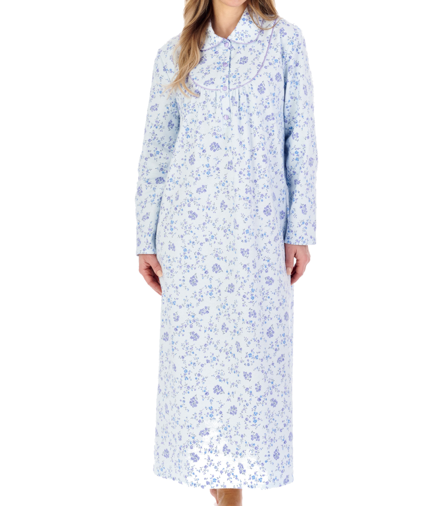Camicia da notte donna Slenderella flanella floreale lunghezza caviglia Peter Pan colletto nighty - Foto 18 di 43