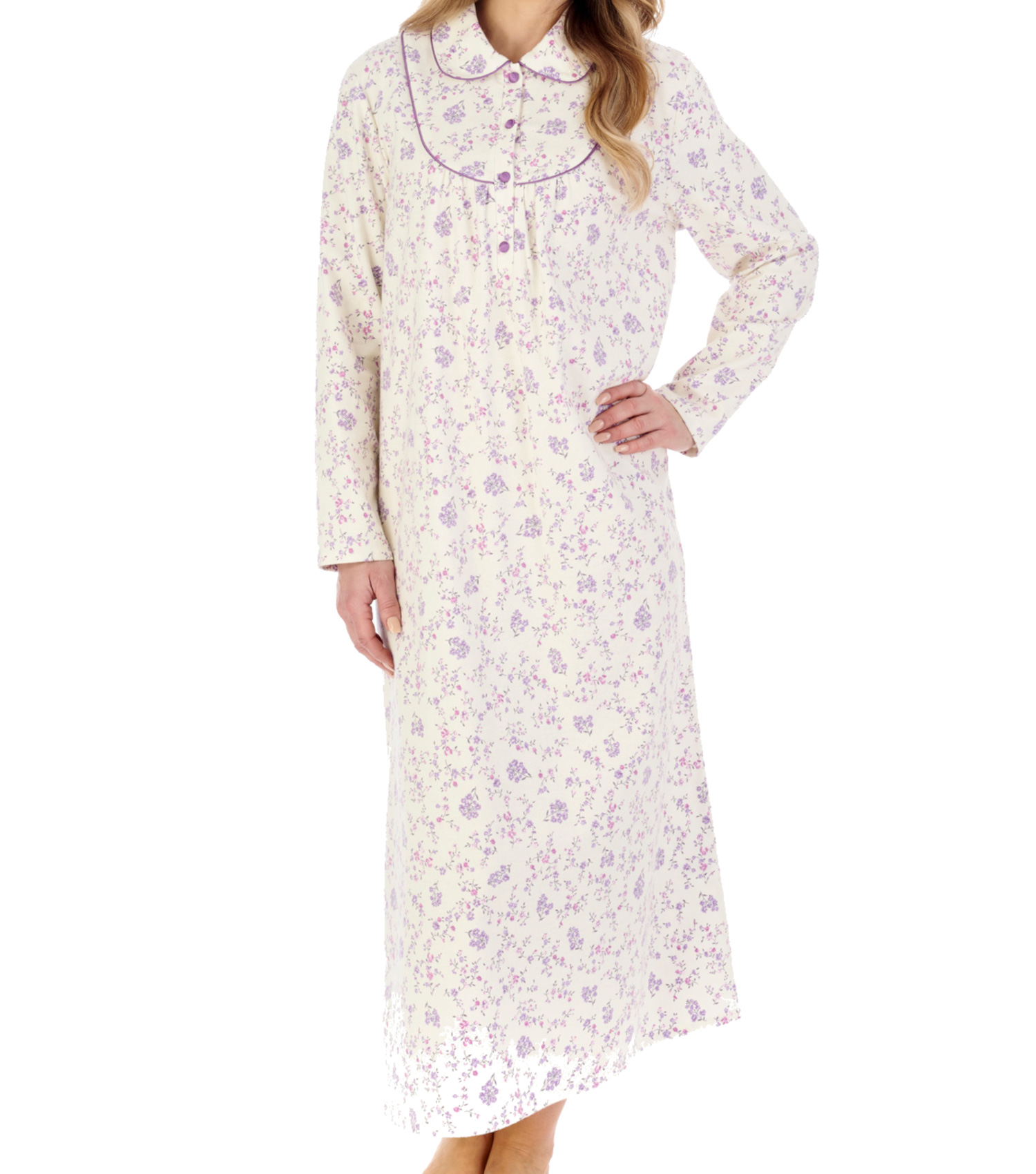 Camicia da notte donna Slenderella flanella floreale lunghezza caviglia Peter Pan colletto nighty - Foto 28 di 43