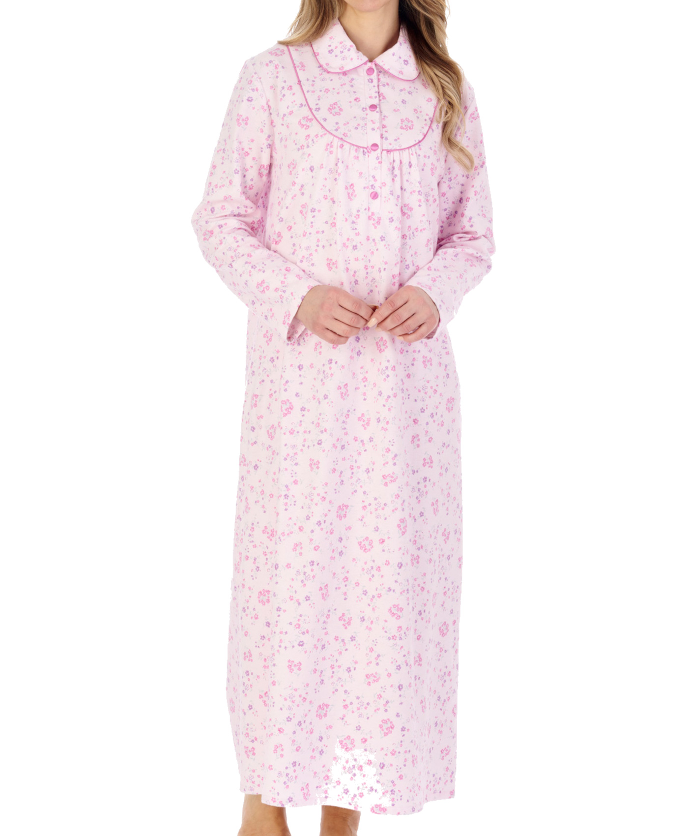 Camicia da notte donna Slenderella flanella floreale lunghezza caviglia Peter Pan colletto nighty - Foto 42 di 43