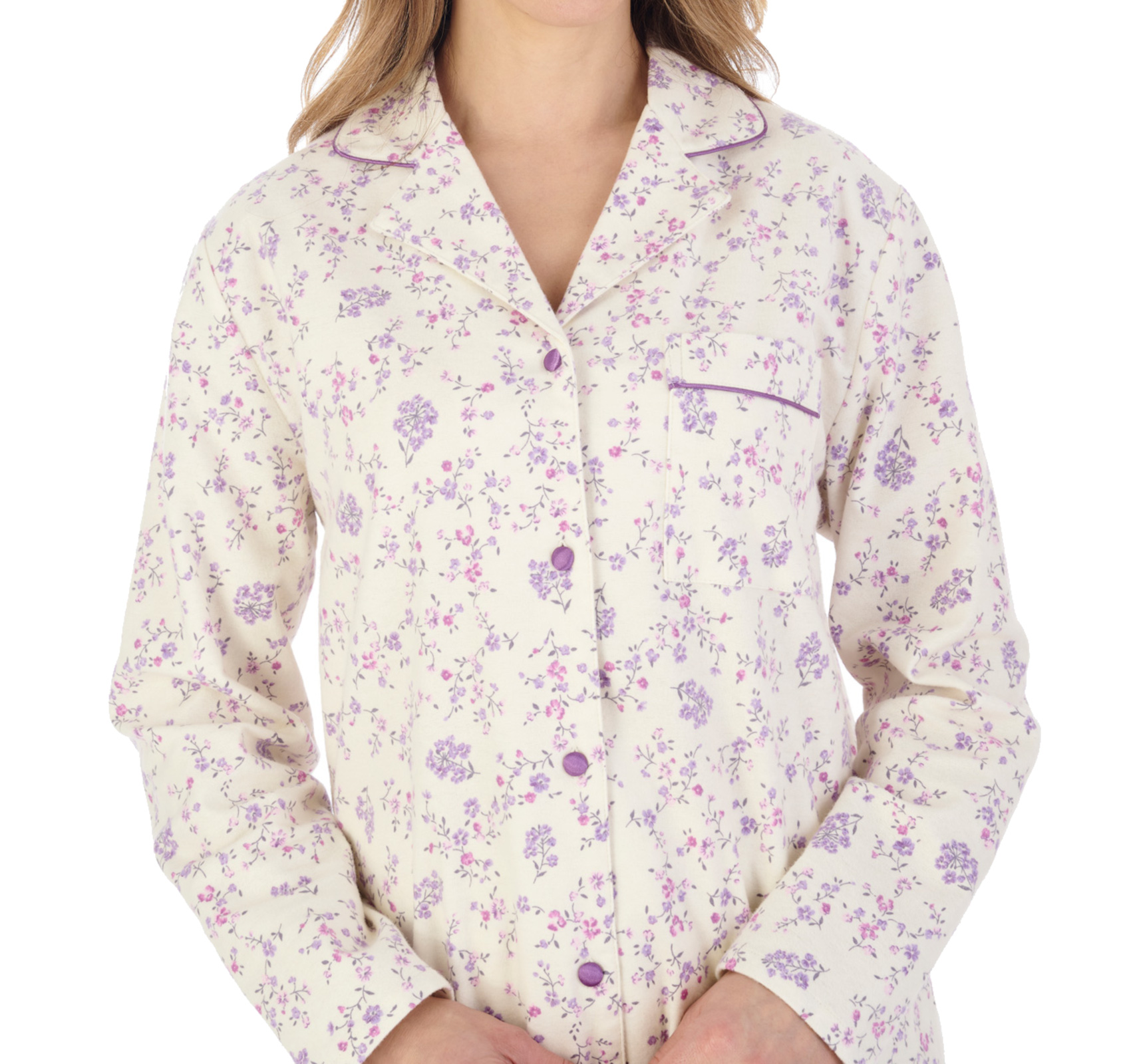 Slenderella Ladies Floral Tailored Pyjamas Flannel Button Up Top & PJ Bottoms - Picture 21 of 37