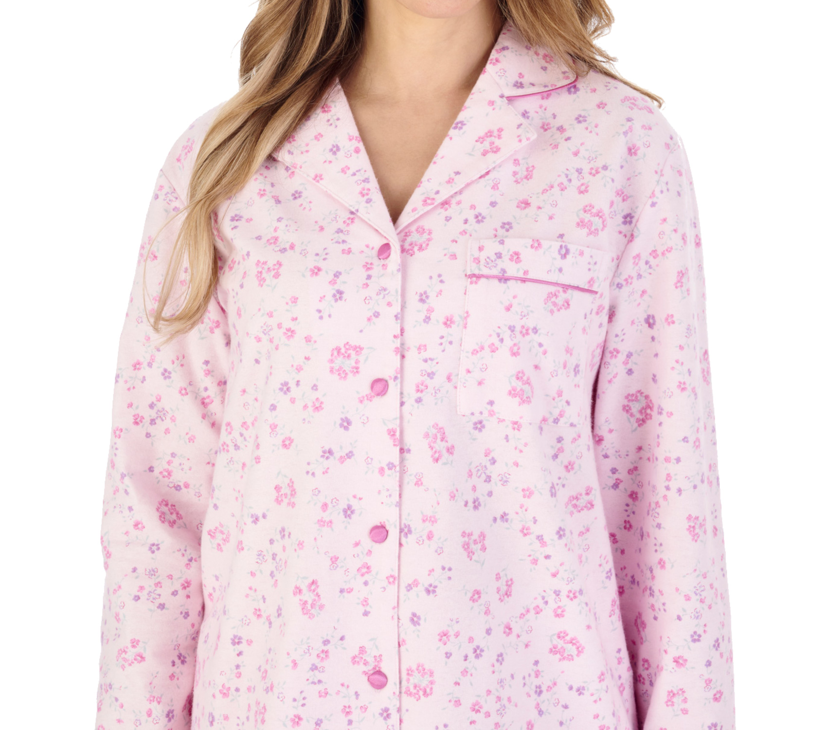 Slenderella Ladies Floral Tailored Pyjamas Flannel Button Up Top & PJ Bottoms - Picture 31 of 37