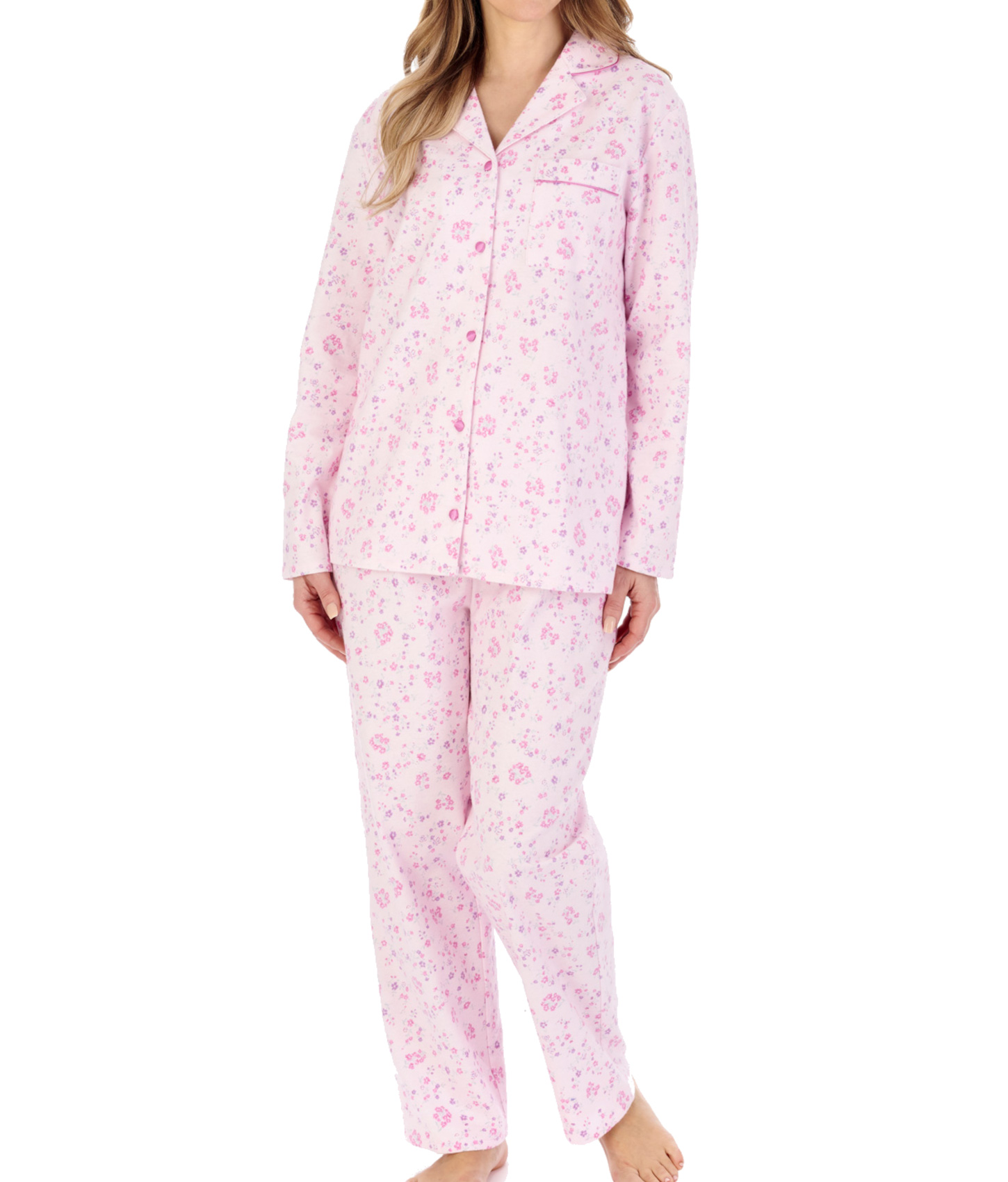 Slenderella Ladies Floral Tailored Pyjamas Flannel Button Up Top & PJ Bottoms - Picture 36 of 37