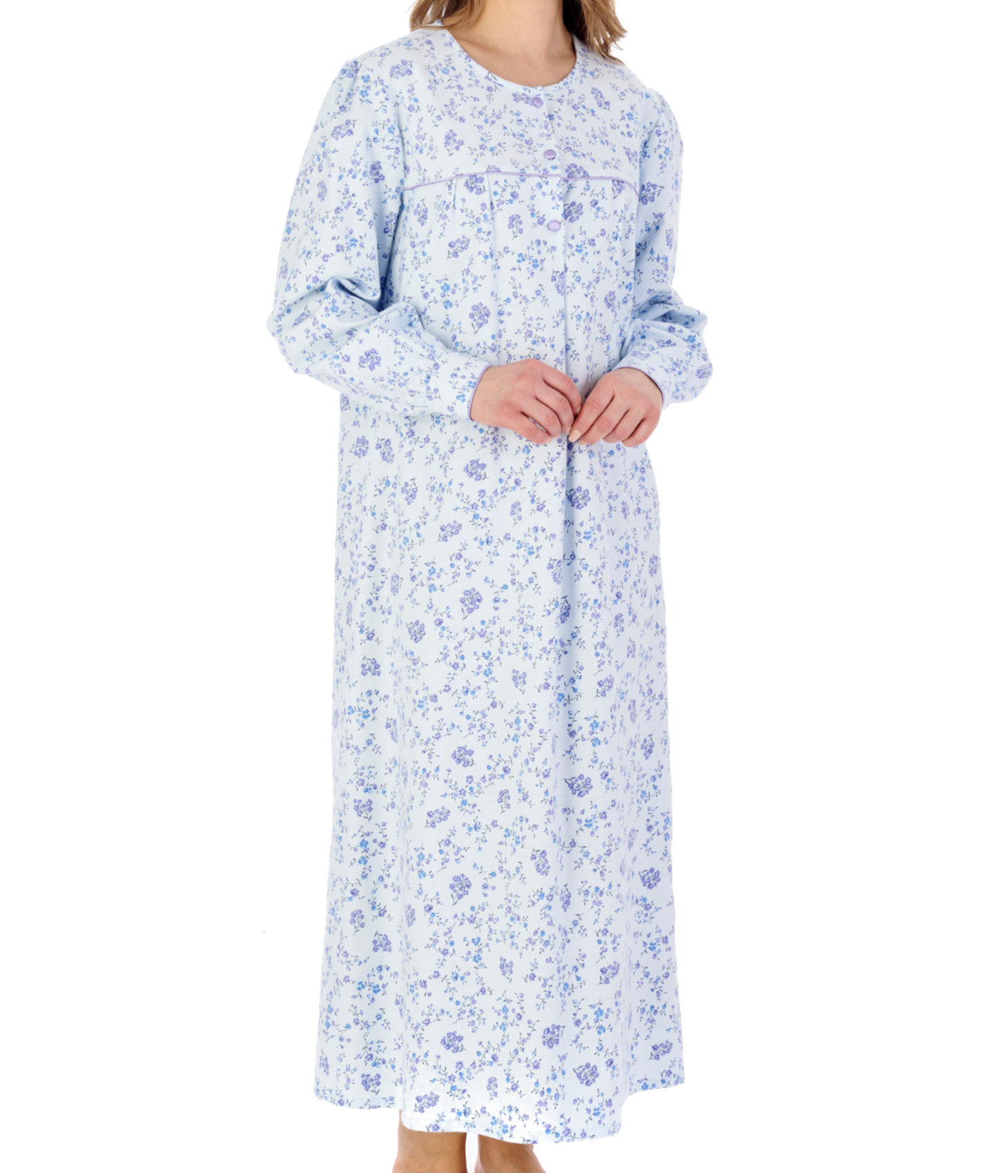 Slenderella Ladies Floral Flannel Nightdress Ankle Length Cuff Sleeve Nightgown - Picture 18 of 44