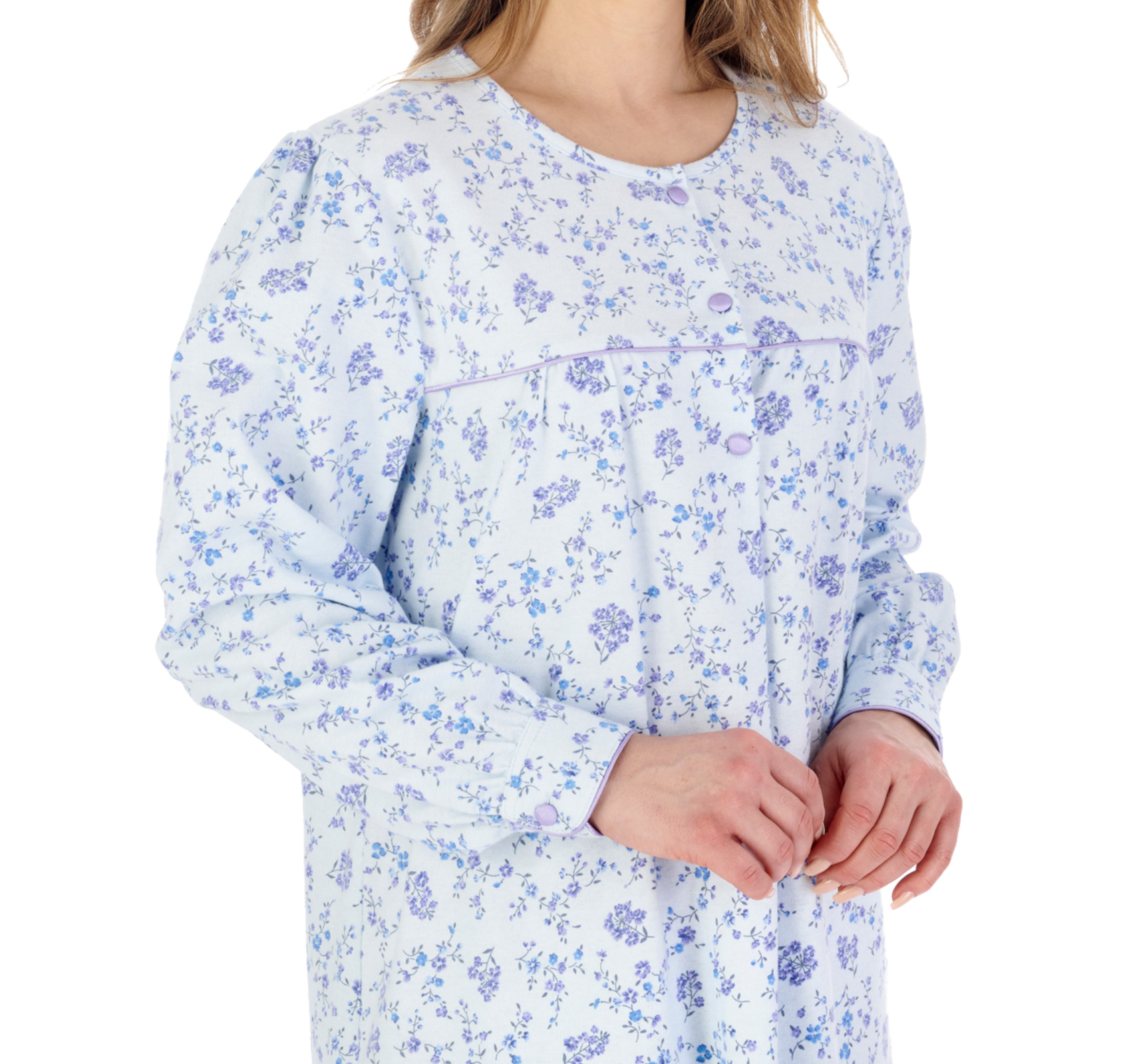 Slenderella Ladies Floral Flannel Nightdress Ankle Length Cuff Sleeve Nightgown - Picture 20 of 44