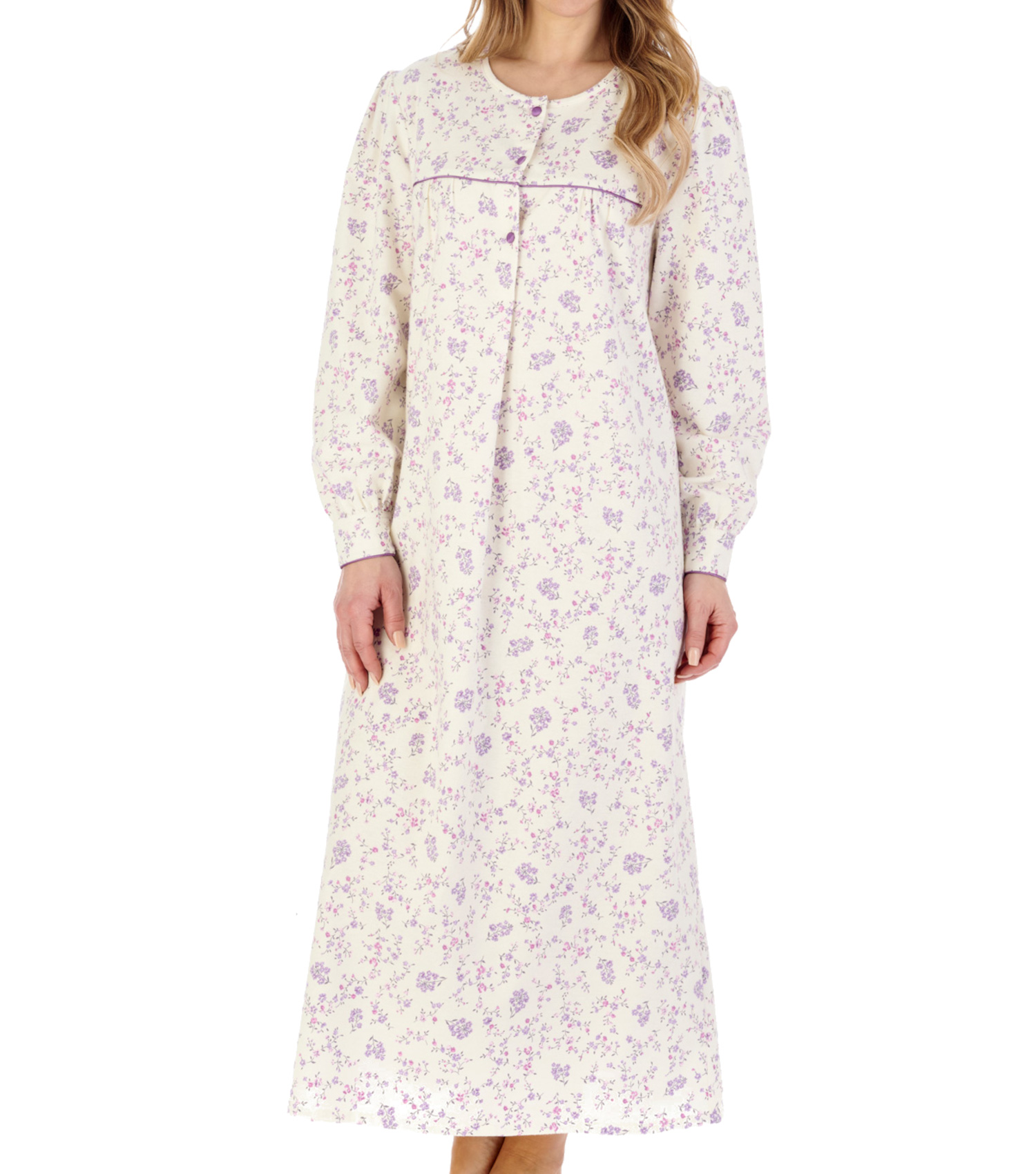 Slenderella Ladies Floral Flannel Nightdress Ankle Length Cuff Sleeve Nightgown - Picture 27 of 44