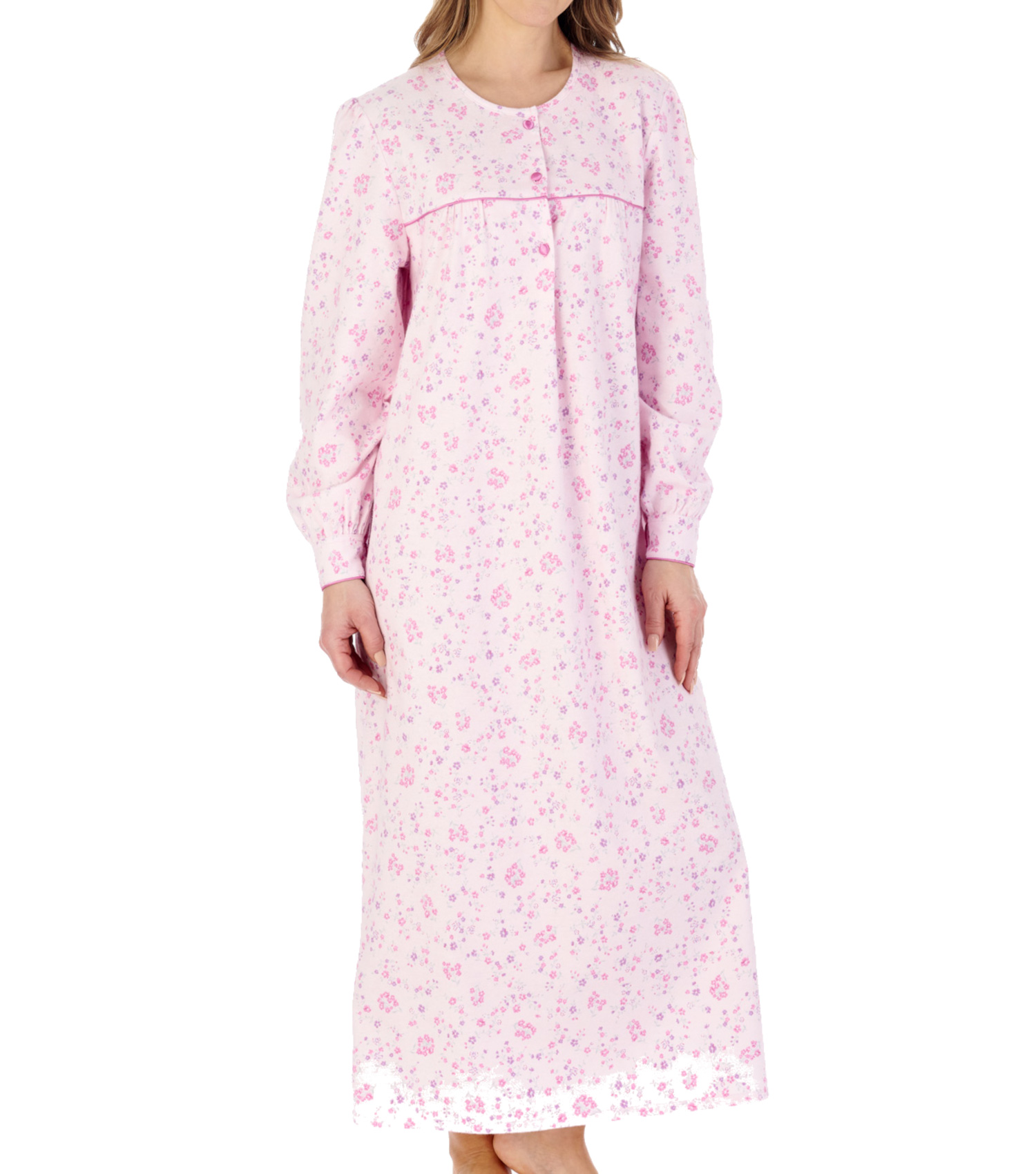 Slenderella Ladies Floral Flannel Nightdress Ankle Length Cuff Sleeve Nightgown - Picture 43 of 44