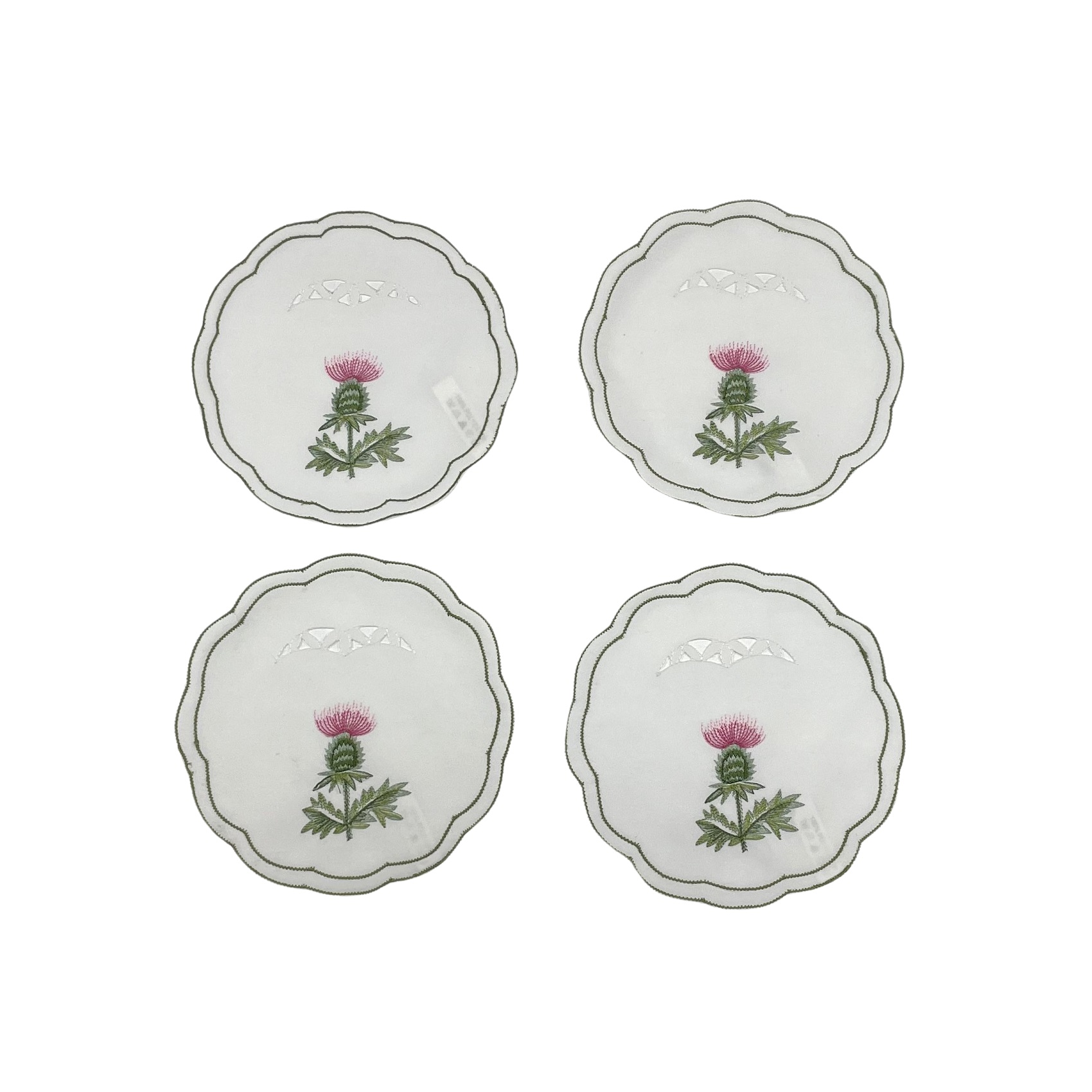 Deckchen bestickt Disteldeckchen 4er Pack gewellter Rand traditioneller Tisch - Bild 8 von 9