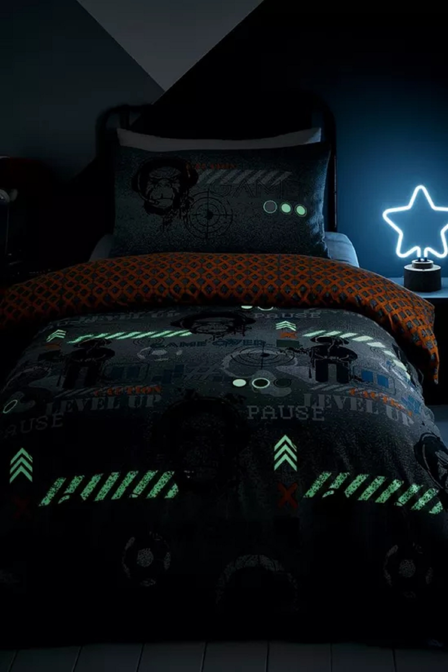 Set copripiumino e federa gamer trapunta camera da letto policotone bagliore al buio - Foto 5 di 6