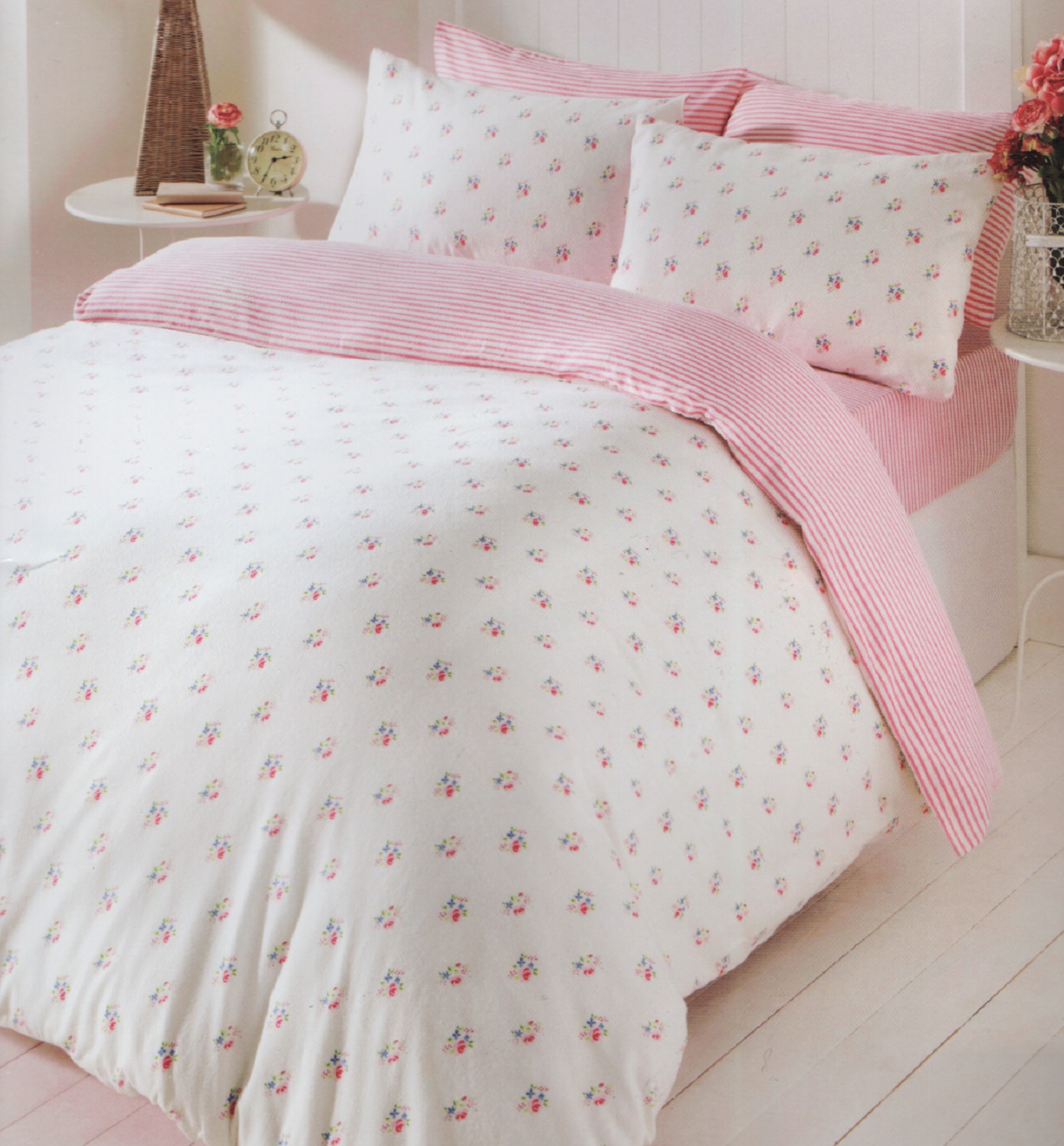 Set copripiumone floreale federa flaneletta morbida Molly letto trapunta super king - Foto 5 di 5