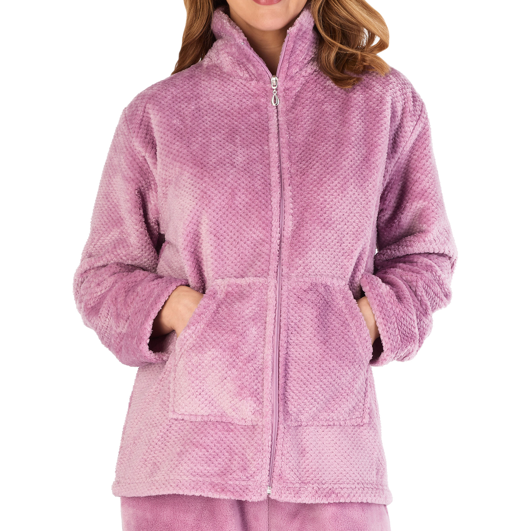 Chaqueta de cama Slenderella para mujer con cremallera suave waffle polar abrigo Slenderella Lo - Imagen 15 de 28