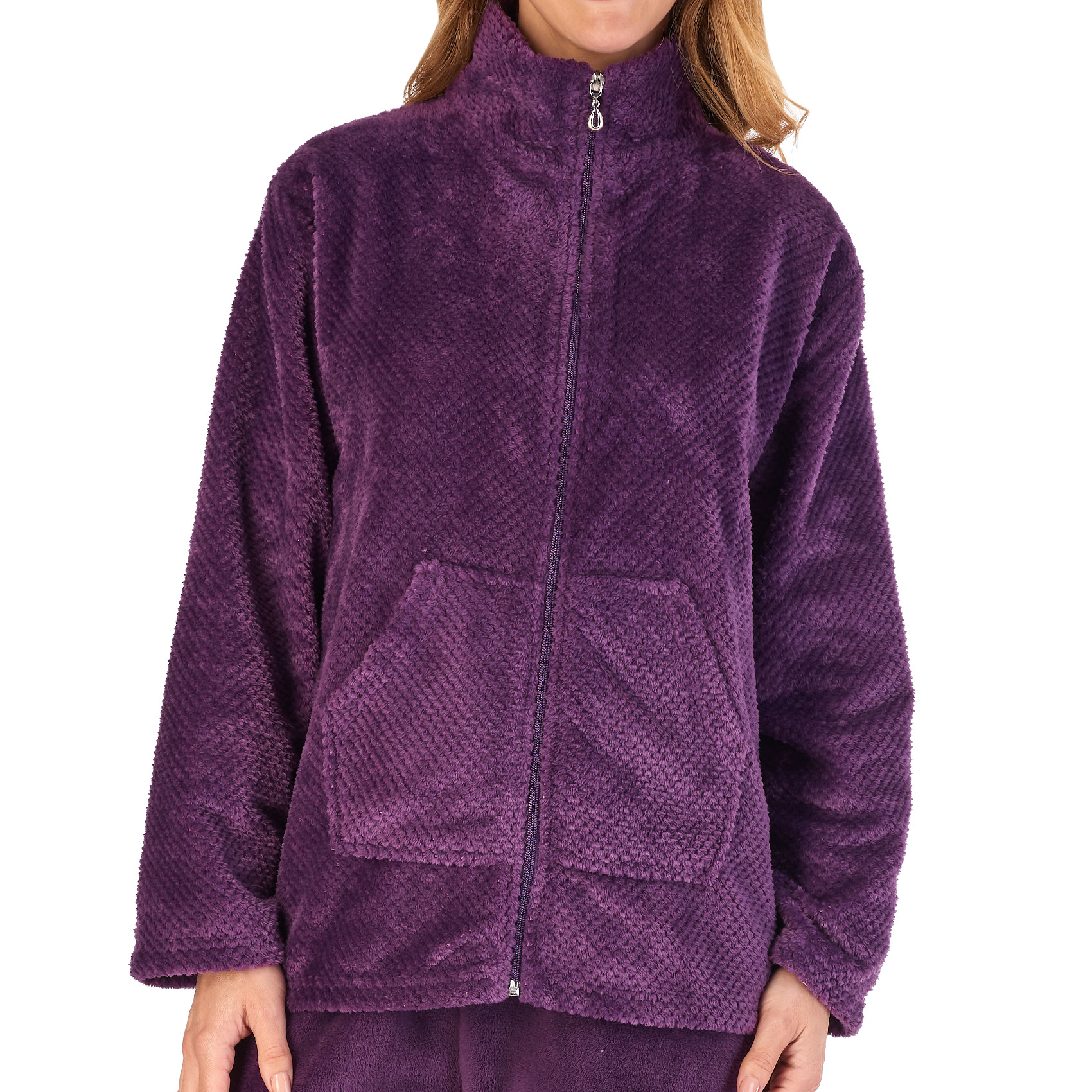 Chaqueta de cama Slenderella para mujer con cremallera suave waffle polar abrigo Slenderella Lo - Imagen 27 de 28