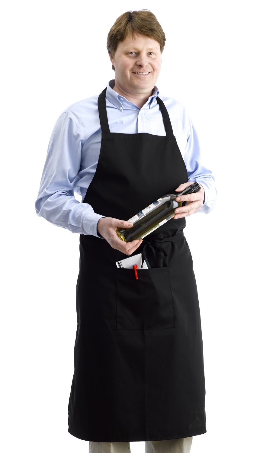 Grembiule nero tinta unita completo con tasca chef professionisti camerieri ristorante cuochi - Foto 3 di 5