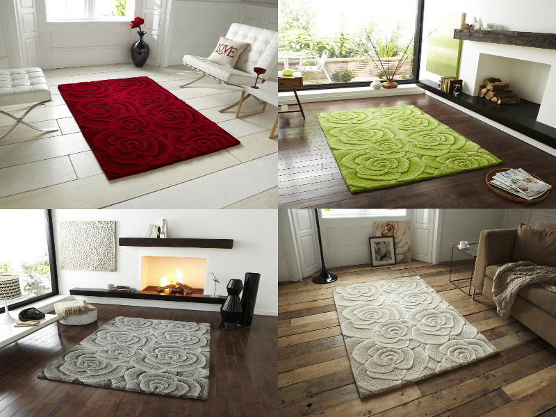 Fl Design Hand Tufted 100 Wool Rug Large Rose Flower Effect Smiley Face