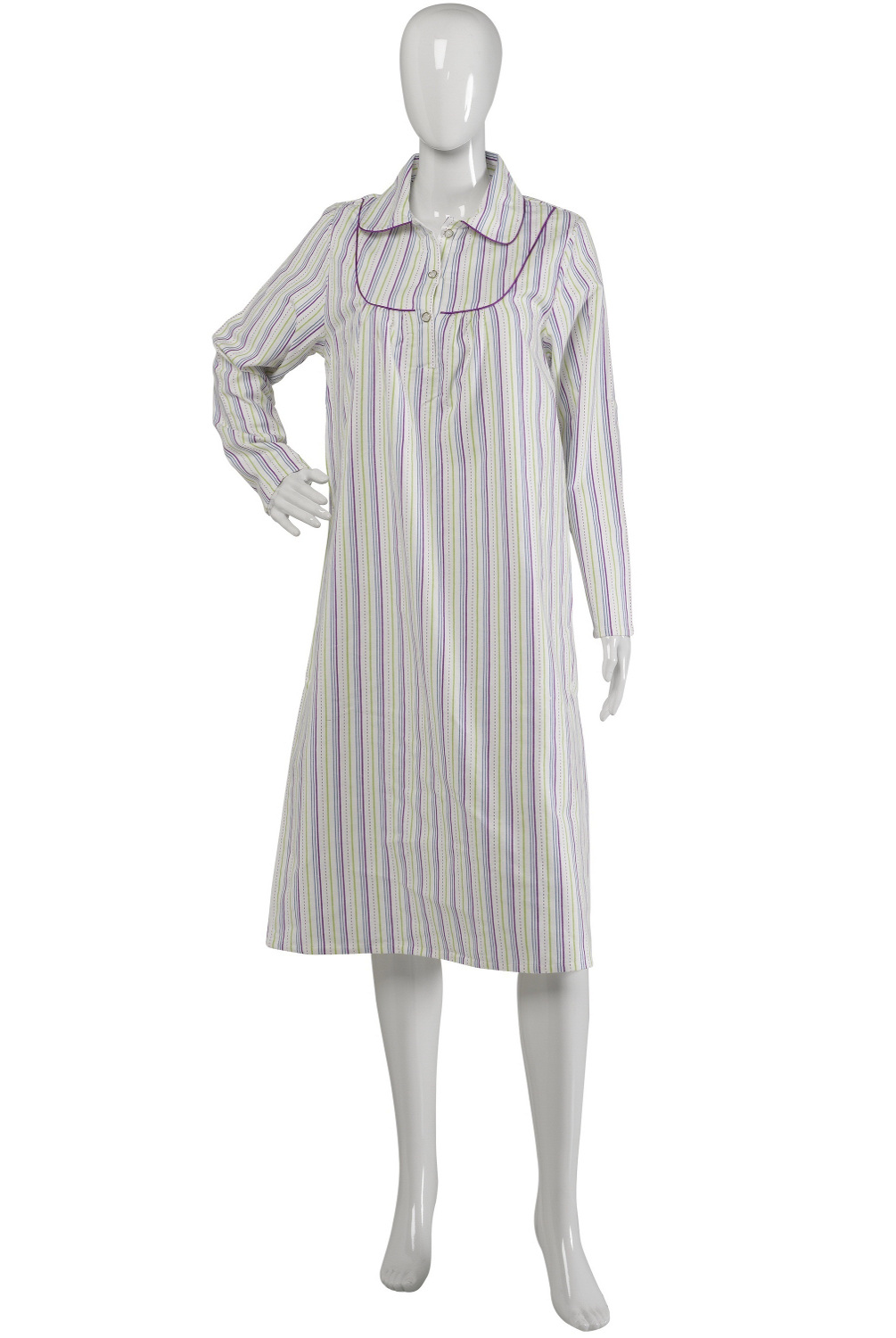 Camicia da notte donna slenderella a righe cotone lunghezza ginocchio smanicata abito da notte - Foto 10 di 14