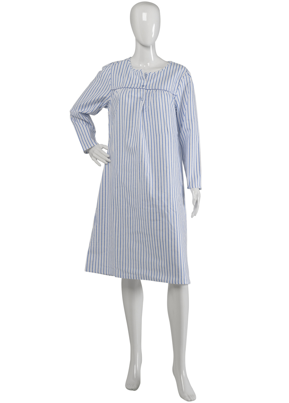 Womens Cotton Nightdress Long Sleeved Striped Slenderella Knee Length Nightie - Picture 6 of 12