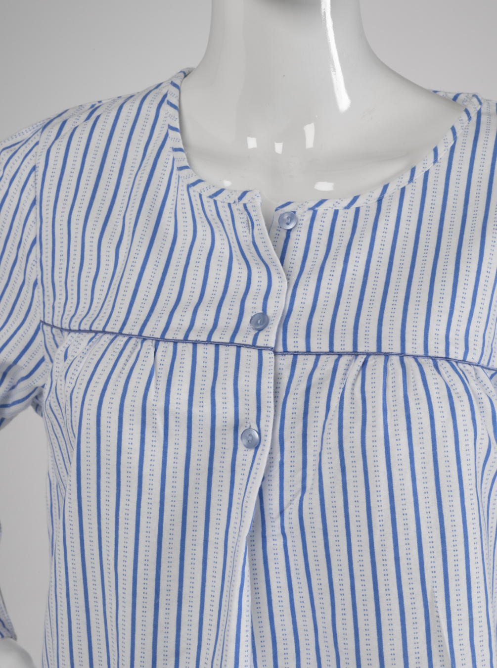 Womens Cotton Nightdress Long Sleeved Striped Slenderella Knee Length Nightie - Picture 7 of 12