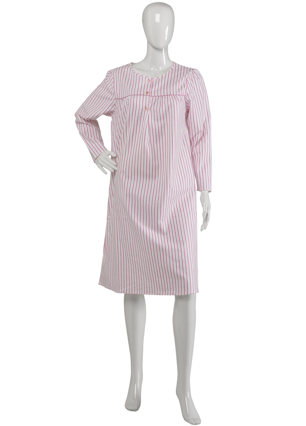 Womens Cotton Nightdress Long Sleeved Striped Slenderella Knee Length Nightie - Picture 11 of 12