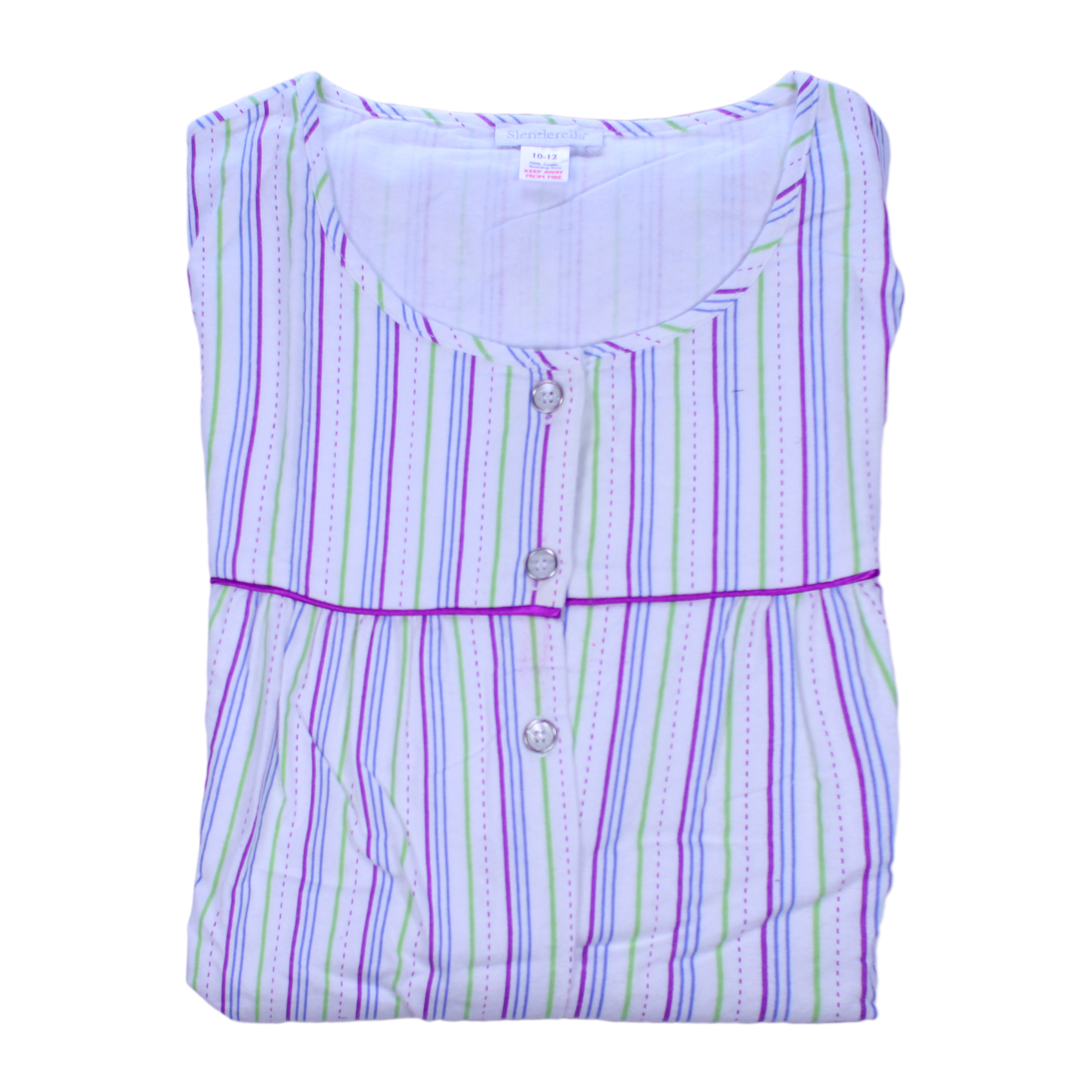Ladies Cotton Striped Slenderella Knee Length Nightdress Long Sleeved Nightie - Picture 7 of 16