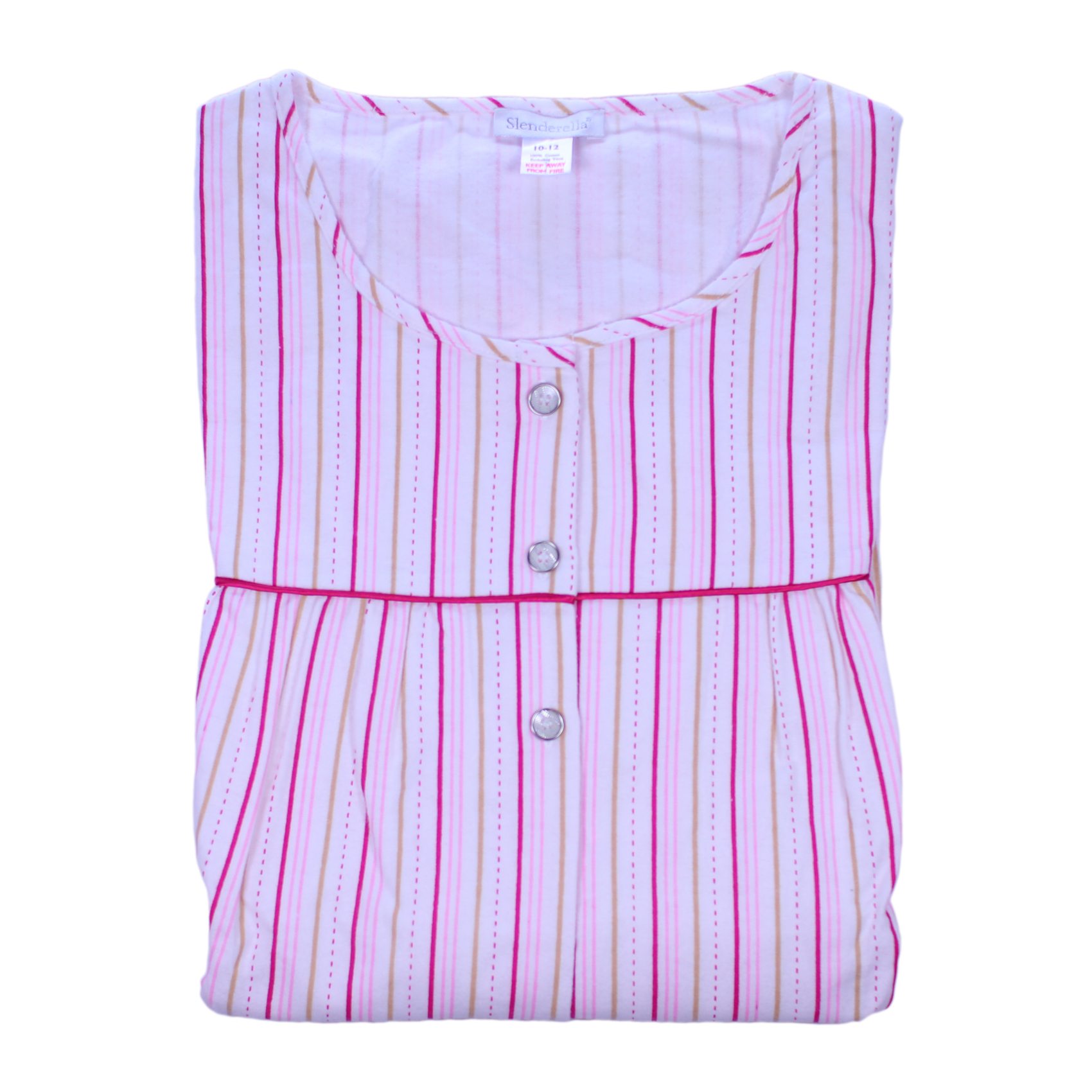 Ladies Cotton Striped Slenderella Knee Length Nightdress Long Sleeved Nightie - Picture 11 of 16