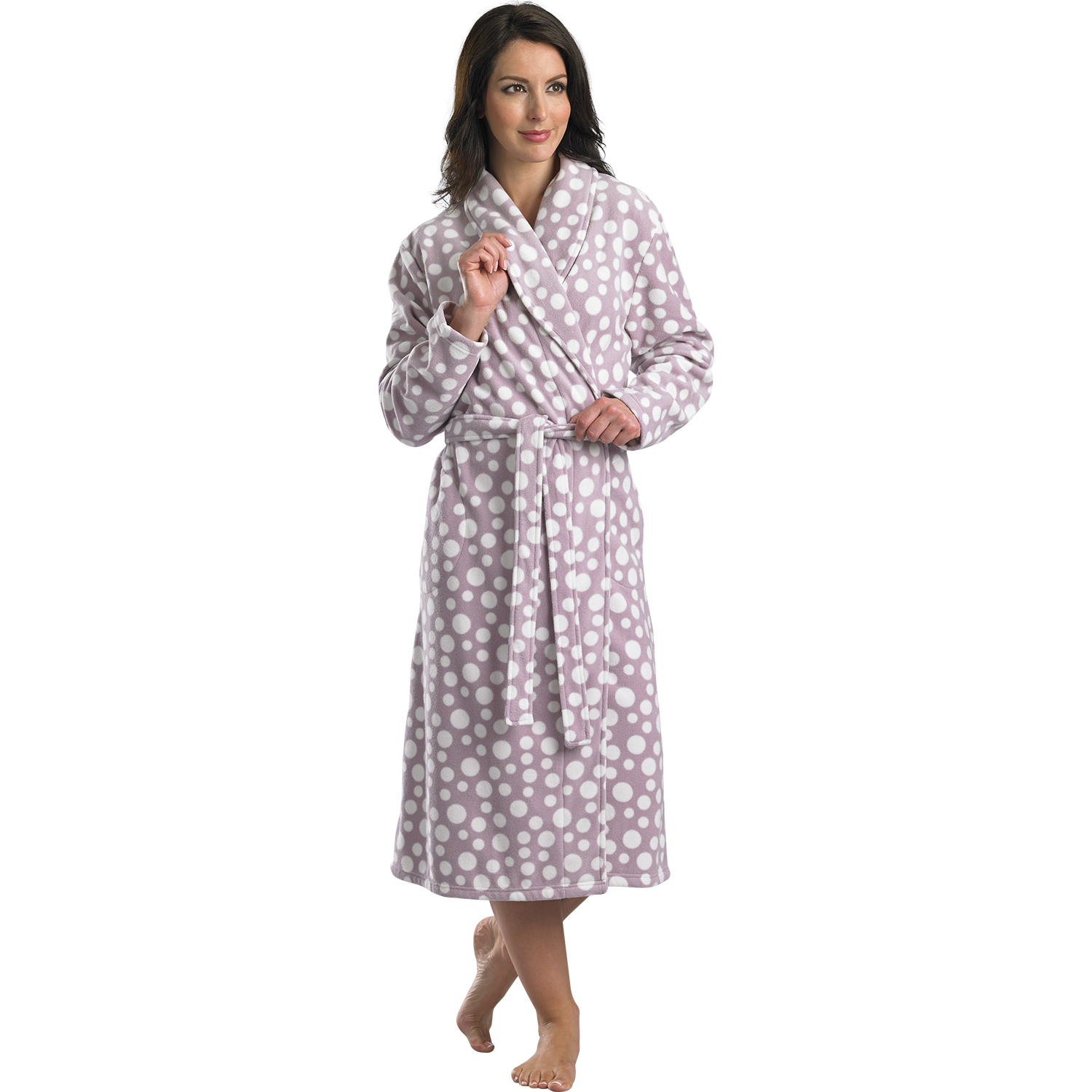 Slenderella Polar Fleece Dressing Gown Ladies Wrap Around Polka Dot