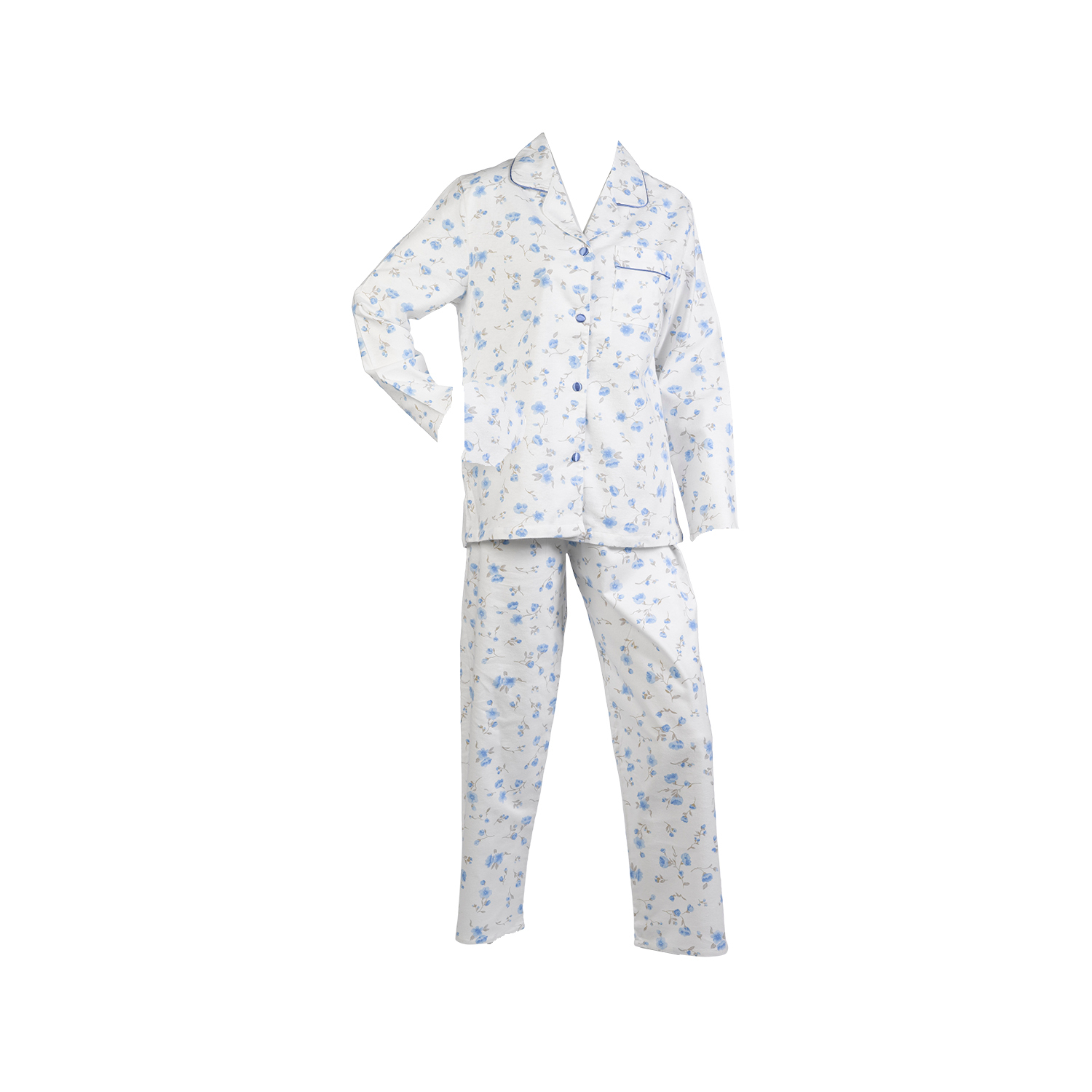 Womens Slenderella Flower Design PJs Long Sleeved Button Up Polycotton Pyjamas - Picture 7 of 7
