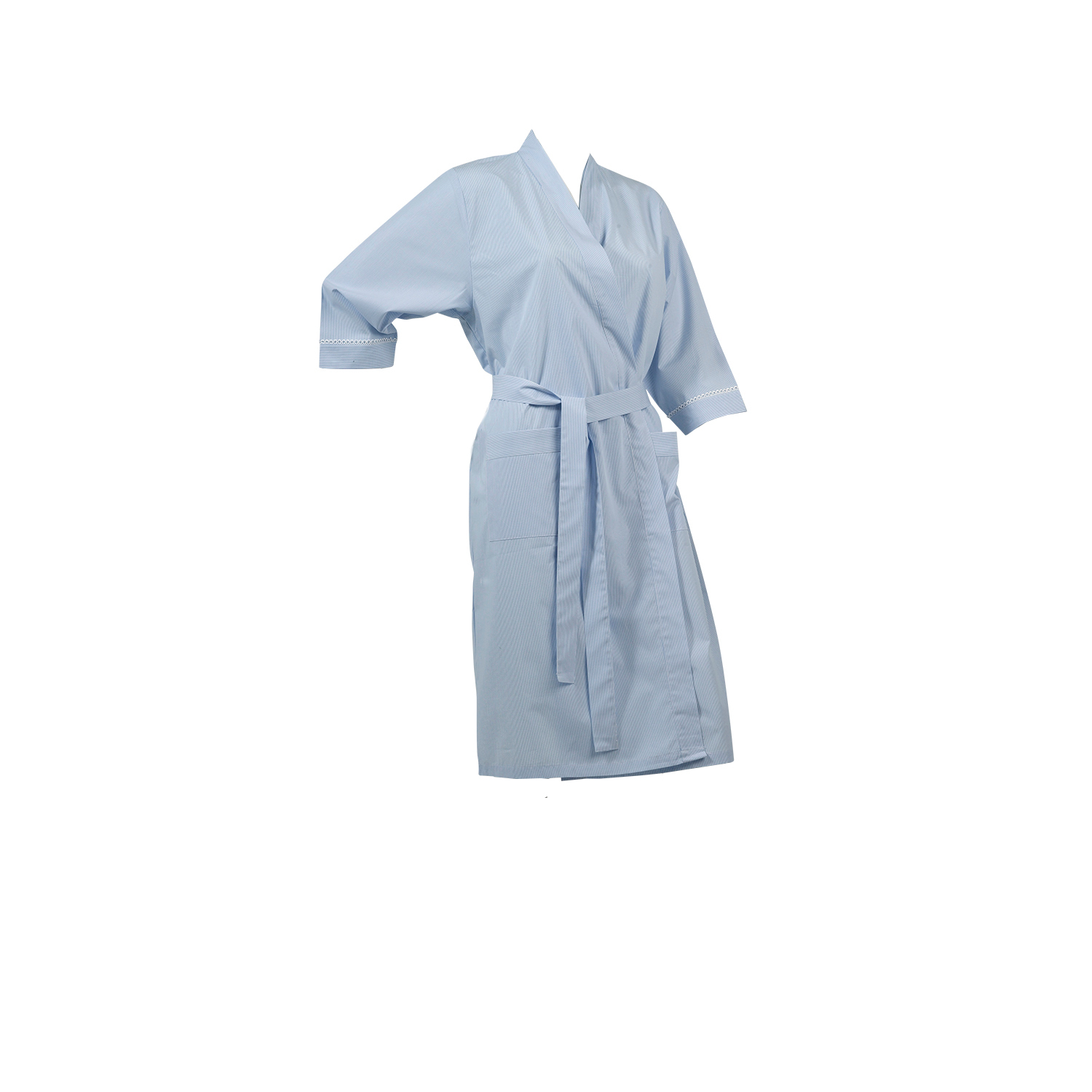 Ladies Lightweight Cotton Striped Dressing Gown Wrap Around House Coat