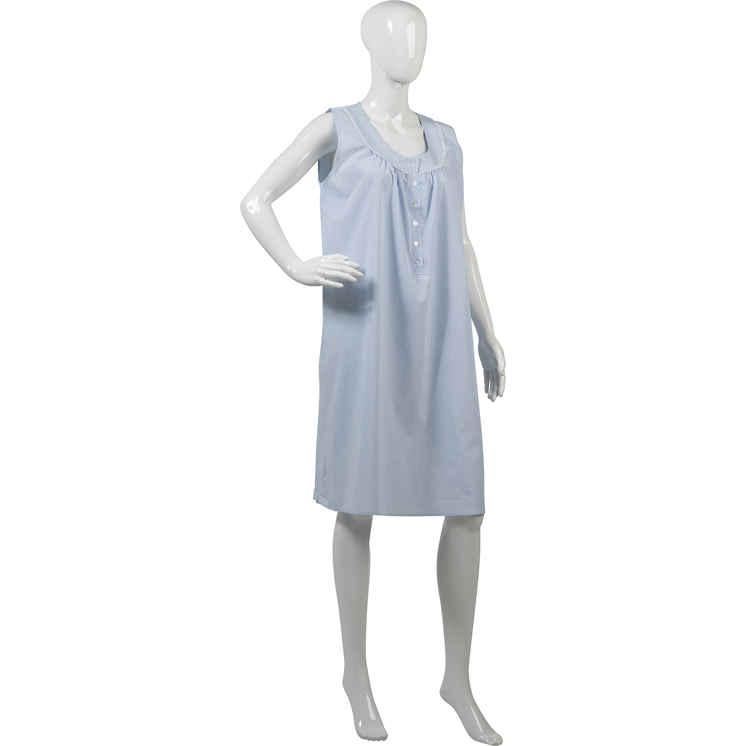 Camicia da notte donna Slenderella a righe cotone donna senza maniche blu notte rosa - Foto 6 di 16