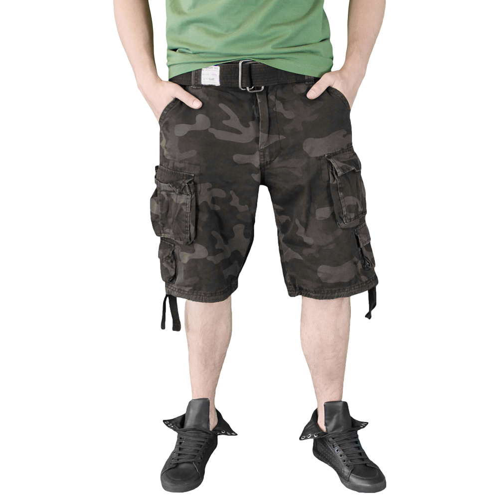SURPLUS US COMBAT DIVISION MENS CARGO ARMY STYLE SHORTS + BELT BLACK