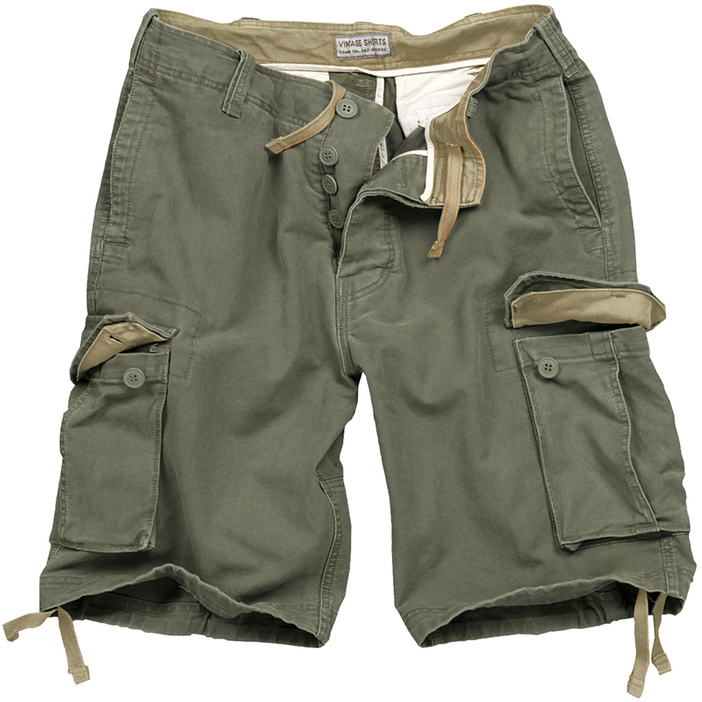 SURPLUS ARMY STYLE MENS COMBAT VINTAGE CARGO SHORTS WASHED COTTON OLIVE ...