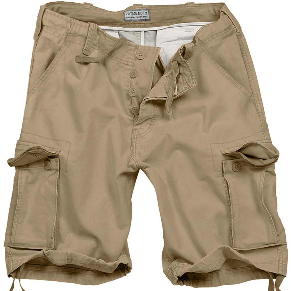 SURPLUS COMBAT VINTAGE CARGO MENS SHORTS MILITARY STYLE WASHED 100% COTTON BEIGE