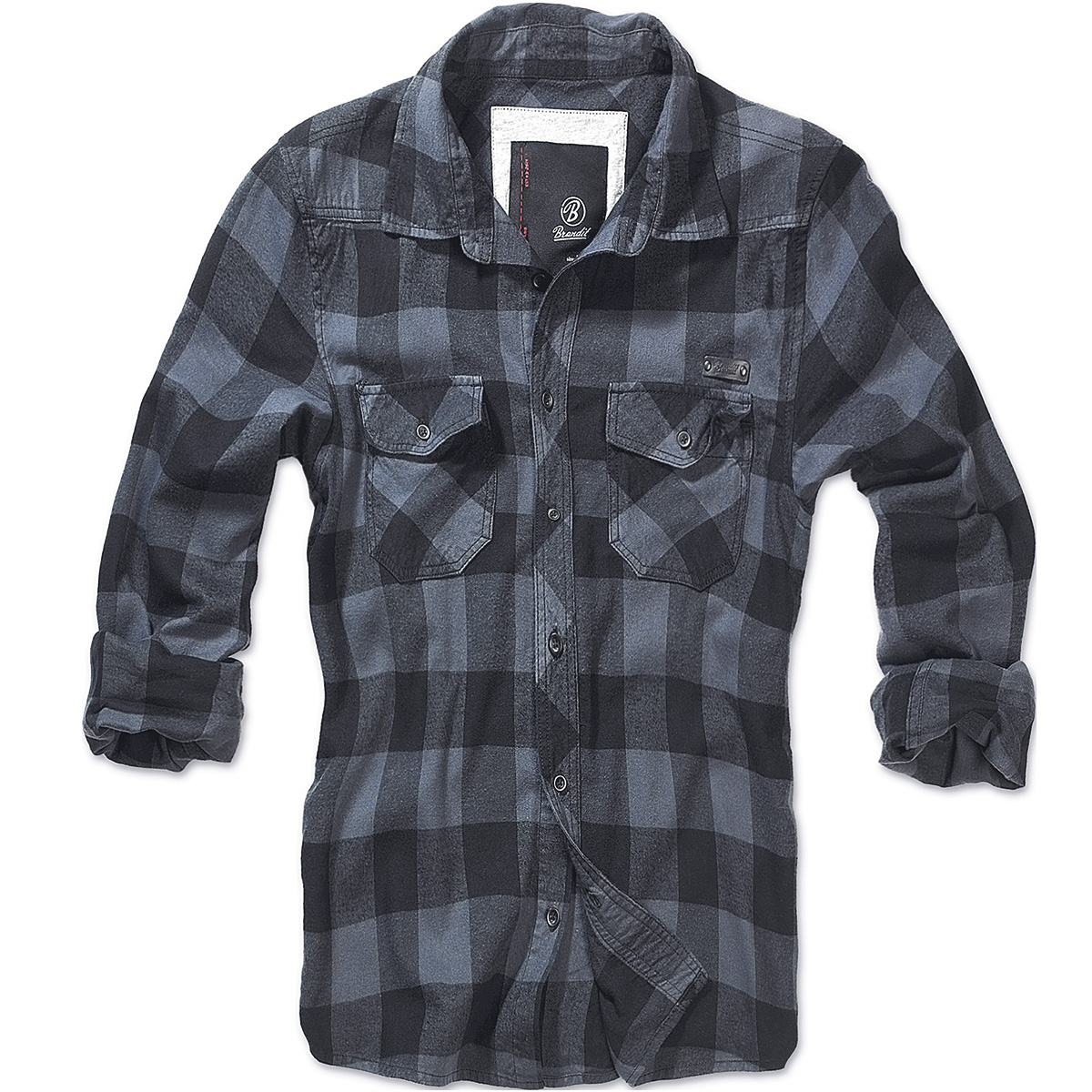 Brandit Classic Cotton Check Flannel Top Mens Long Sleeve Work Shirt Black Grey