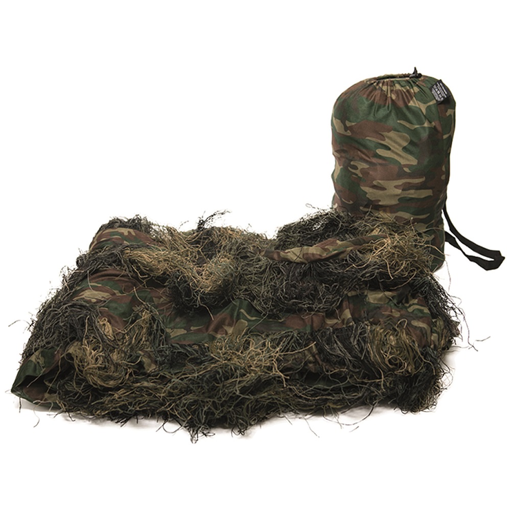 MilTec 3X2M AntiFire Ghillie Cover Large Hunting Blanket Woodland