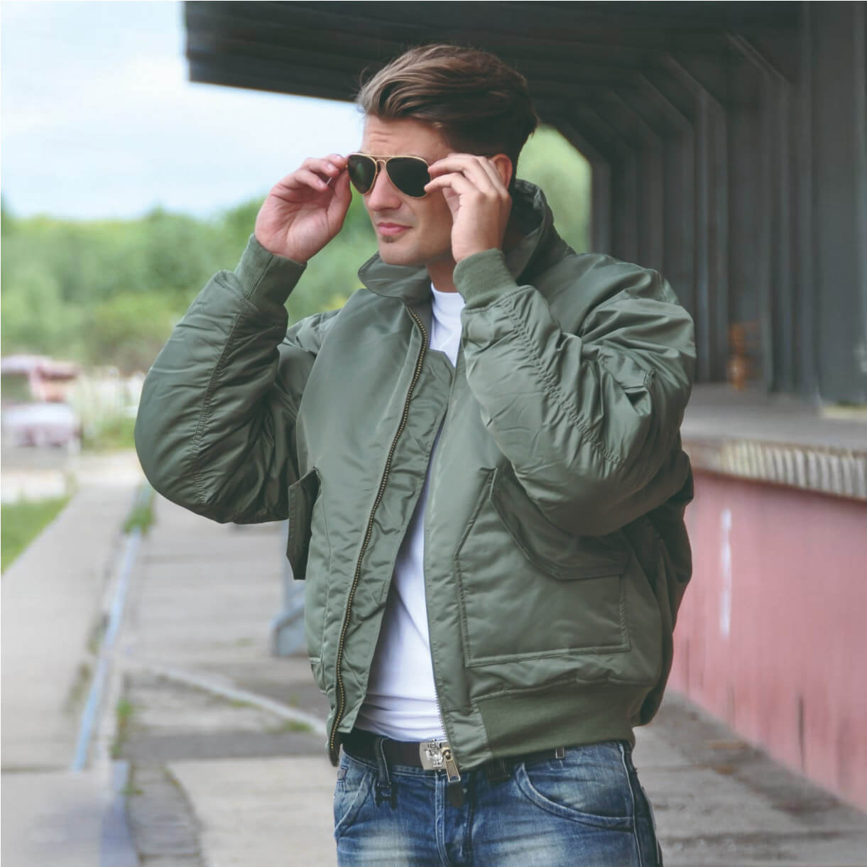 Red Bomber Jacket Men Mil-Tec US CWU Flight Jacket Olive Green