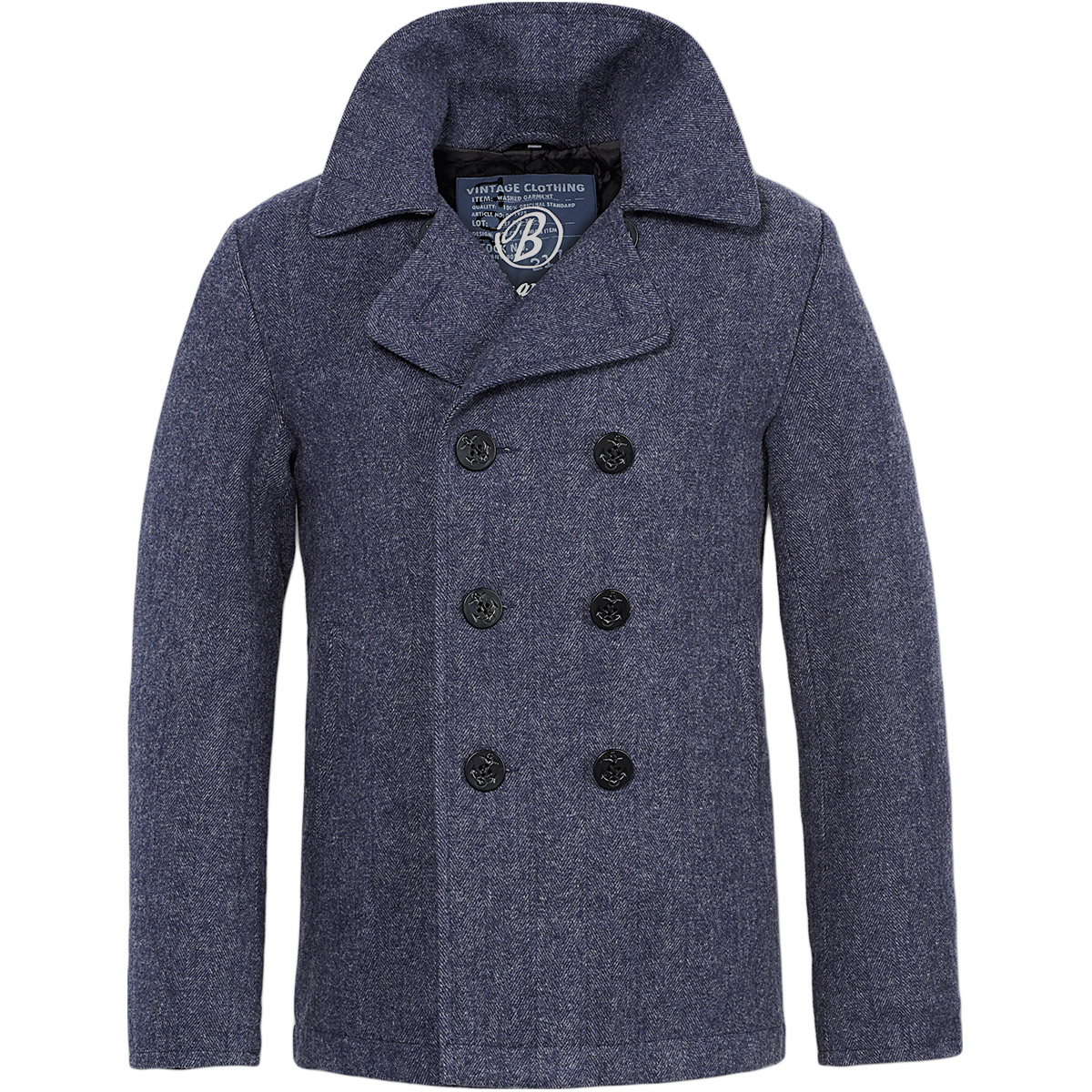 Brandit Classic Vintage Mens Pea Coat Navy Reefer Jacket Denim Blue ...