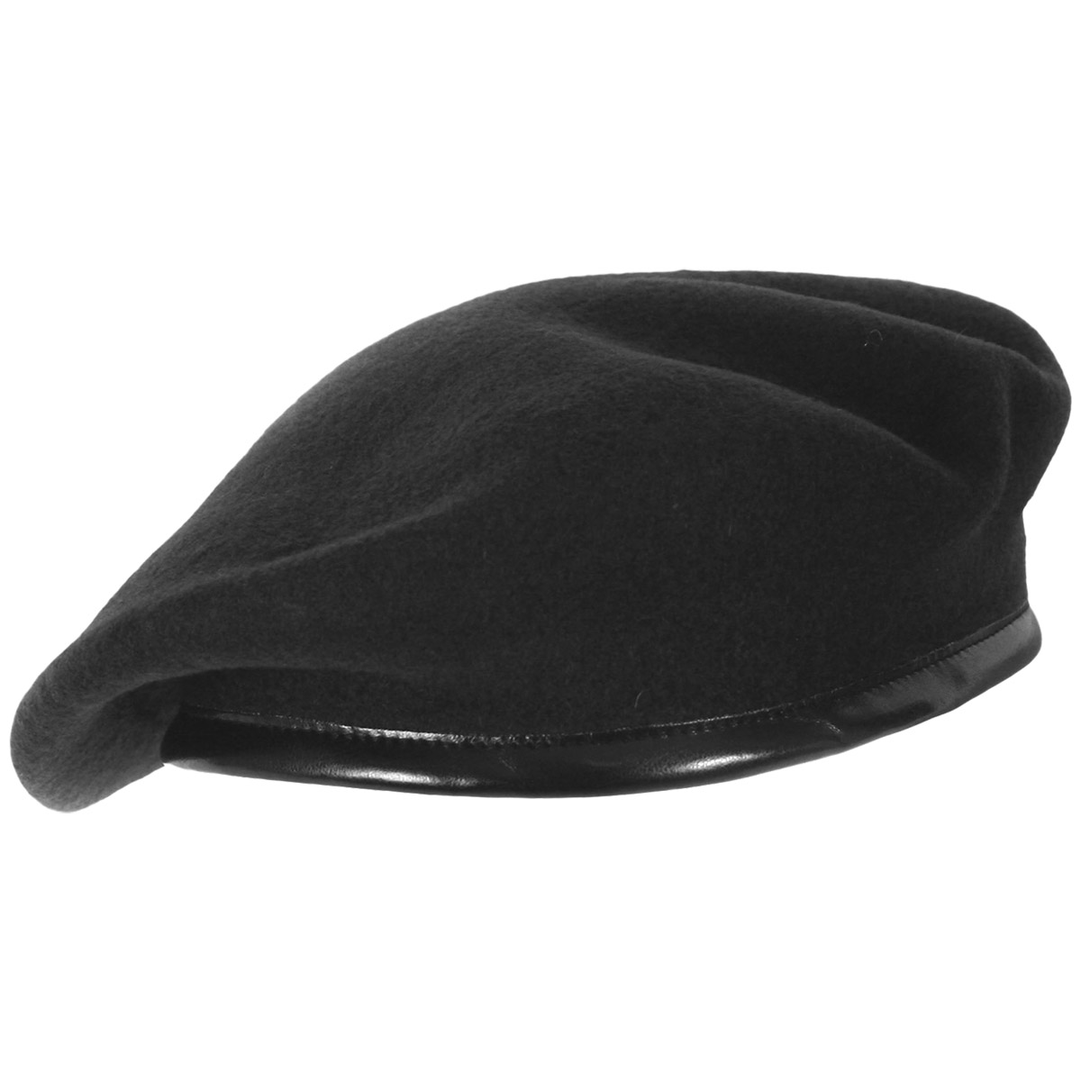 Béret Militaire En Laine Noire - Taille 59 (7 1/4) - Bandeau Cuir, Cordon De Serrage Réglable - Qualité Supérieure