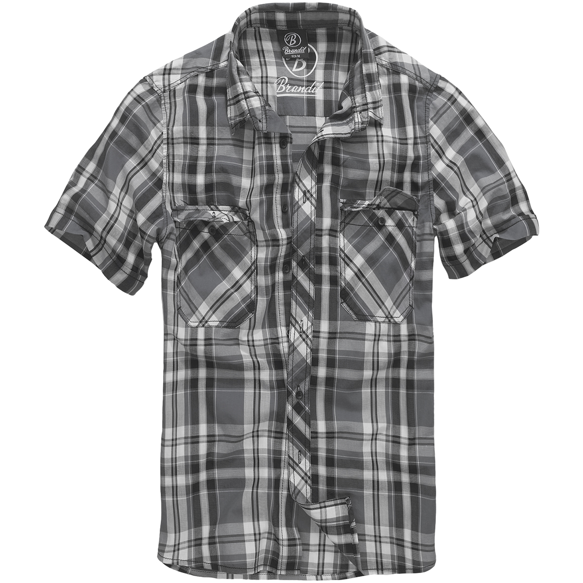 Brandit Roadstar Check Flannel Top Mens Short Sleeve Work Shirt Black Anthracite - Picture 2 of 9