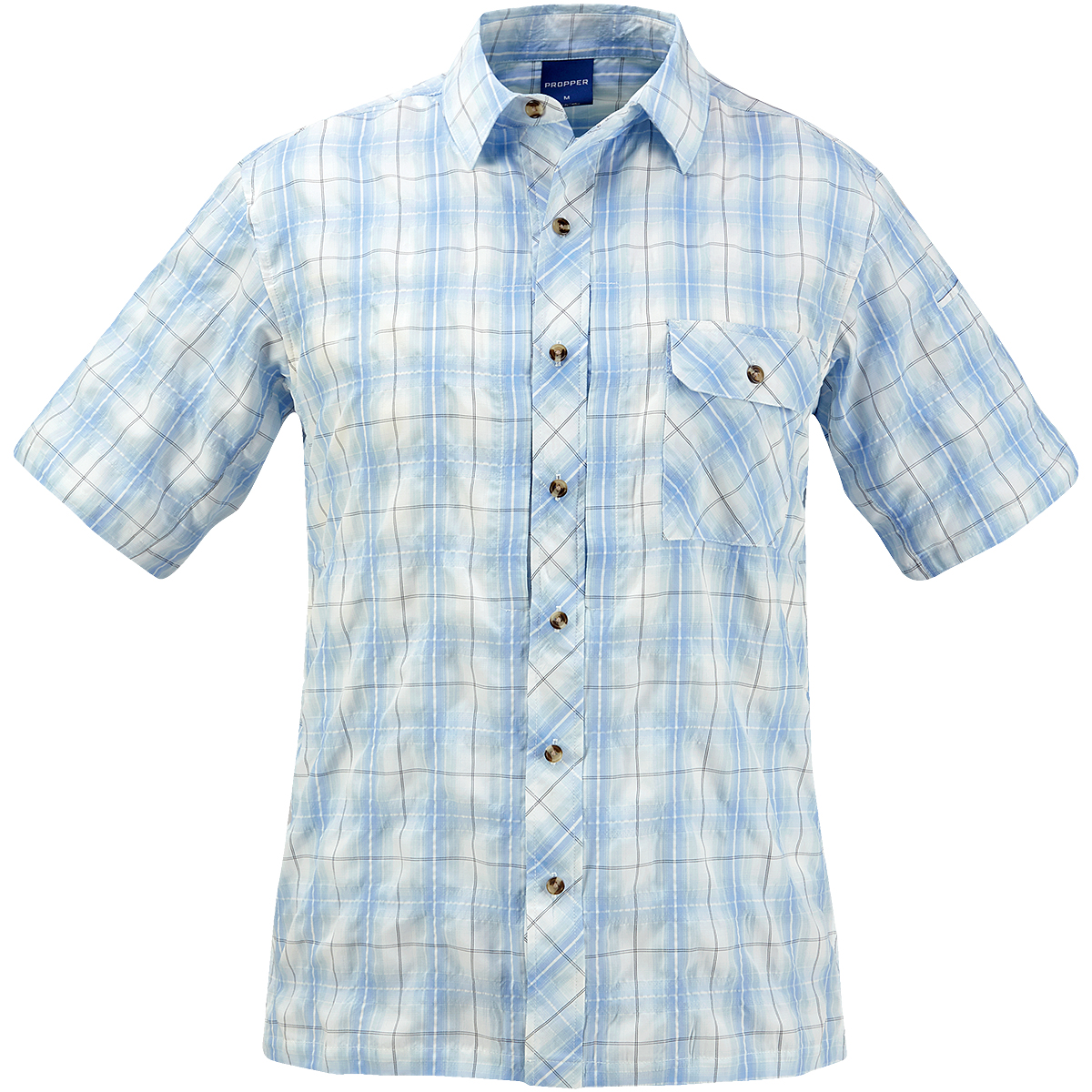 light blue short sleeve button up shirt