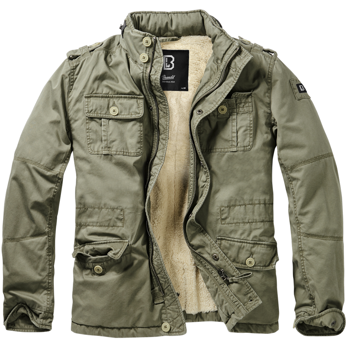 Brandit Britannia Winter Field Jacket Warm Coat Mens Vintage Cotton Parka Olive - Picture 2 of 9