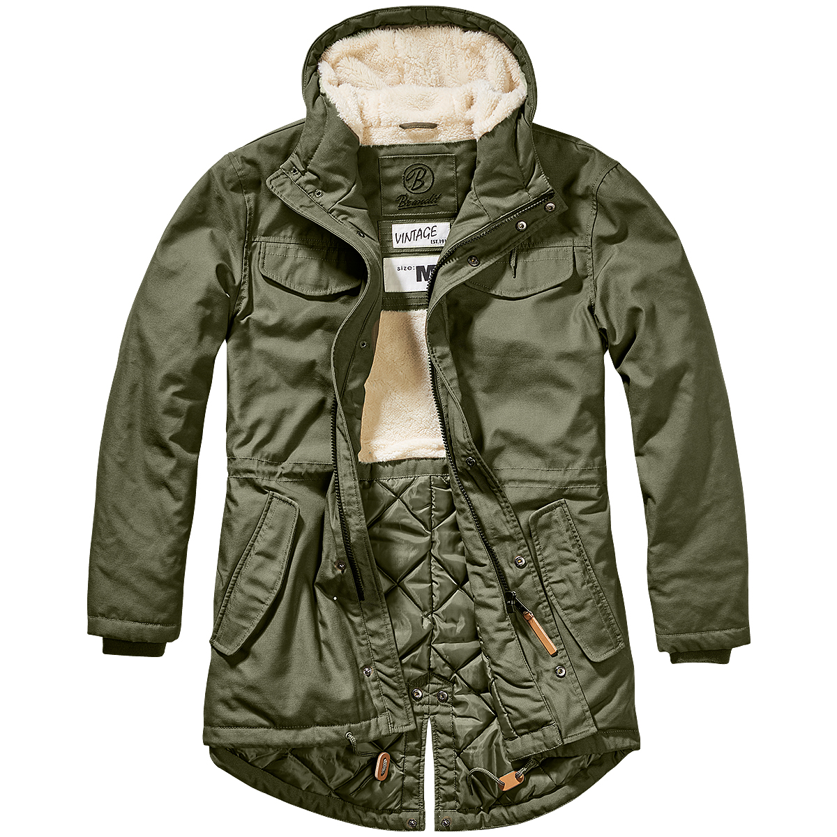 Brandit Marsh Lake Parka Herren Warm Teddy Milit r Armee Vintage Mantel 