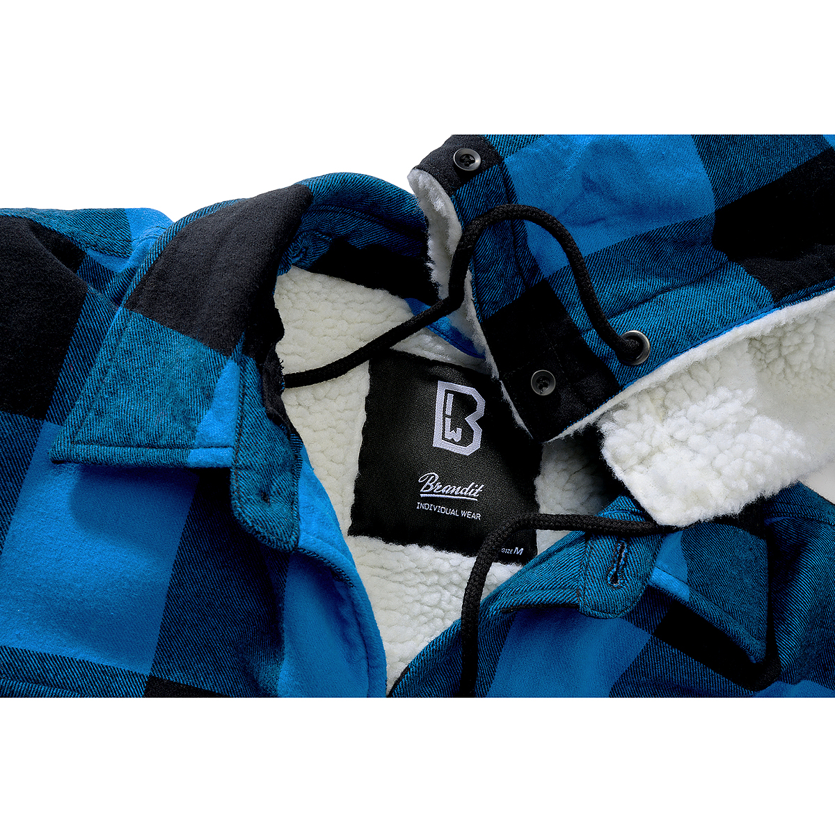 Veste Homme Brandit Lumberjacket à Capuche - Noir/bleu, Coupe Regular, Flanelle - Neuf Avec étiquettes