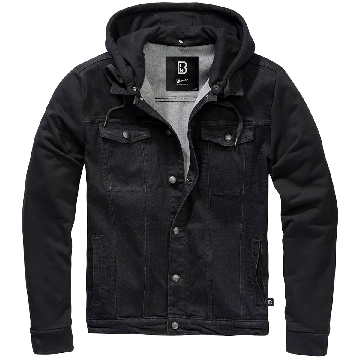 Brandit Cradock Denim Sweat Jacket Mens Trucker Long Sleeve Vintage Black Black