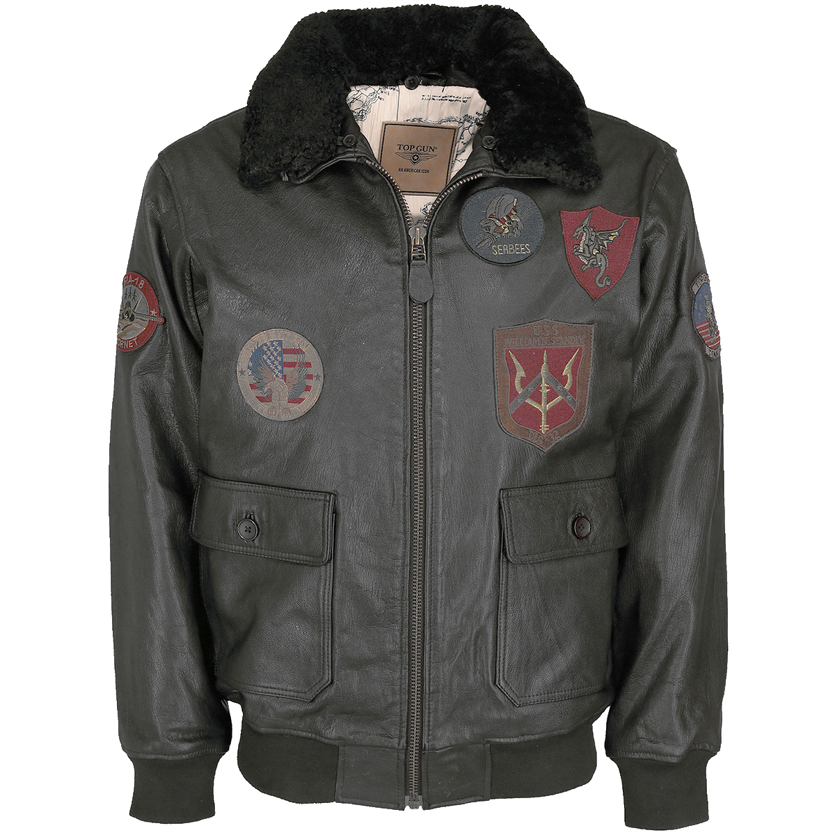 Top Gun Leather Flight Jacket Mens Coat Flyer Bomber Aviator Usa Black