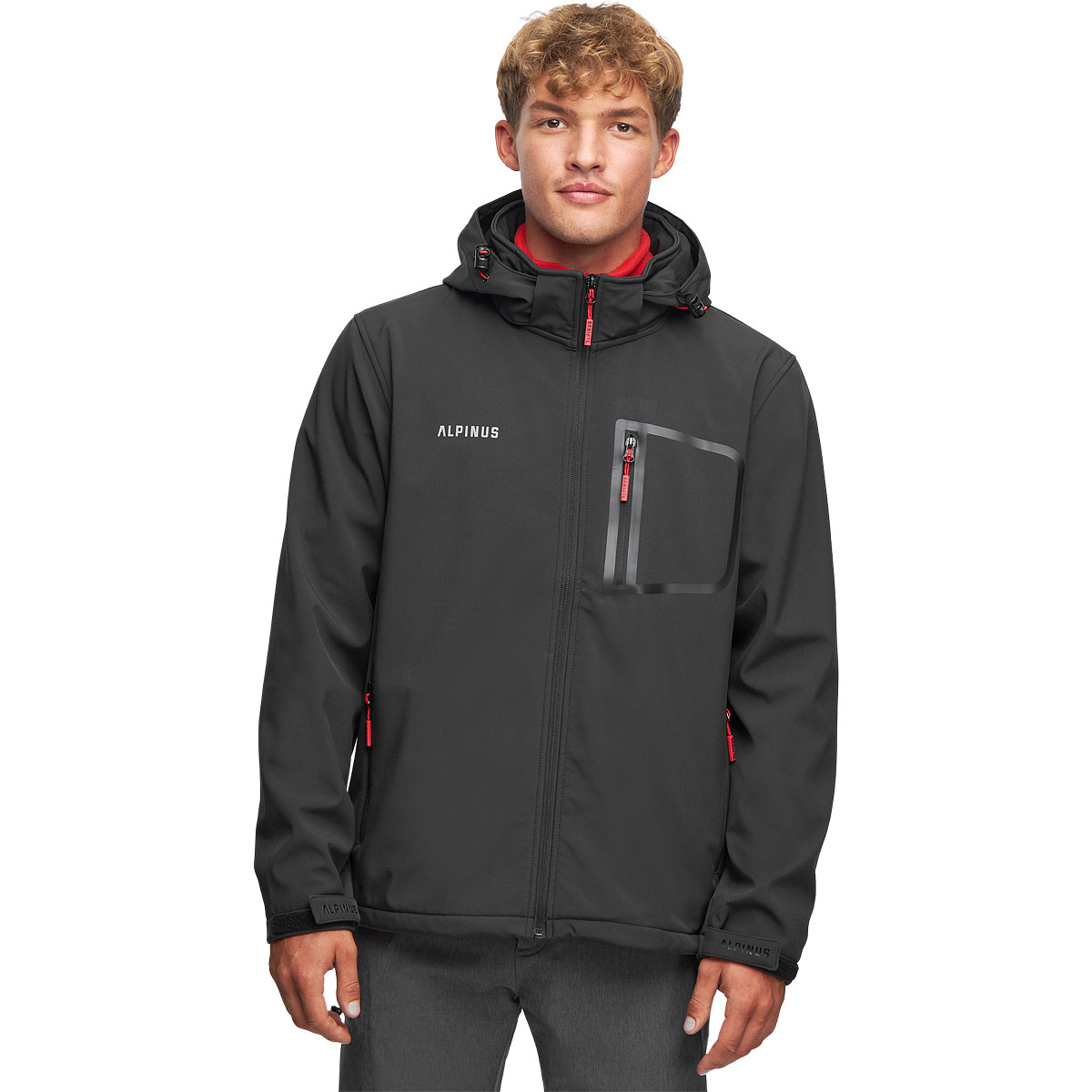 Alpinus City Stenshuvud Soft Shell Jacket Mens Hooded Coat Breathable Black - Picture 2 of 4