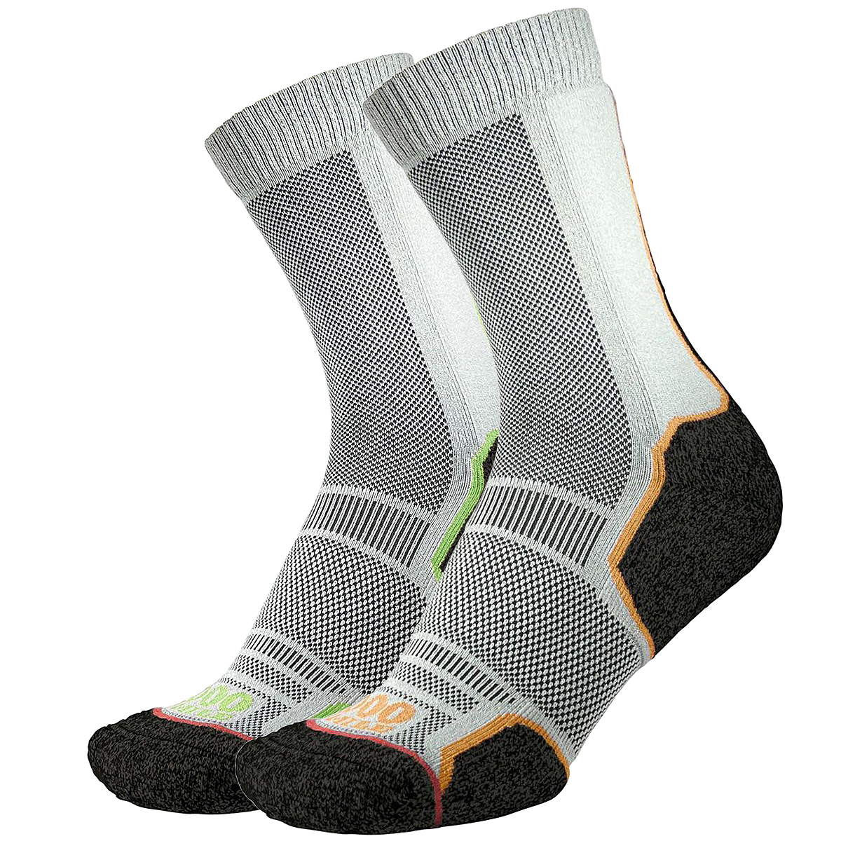 1000 Mile Trek Repreve Single Layer Socks 2 Pack Mens Black/Orange + Black/Green - Picture 2 of 4