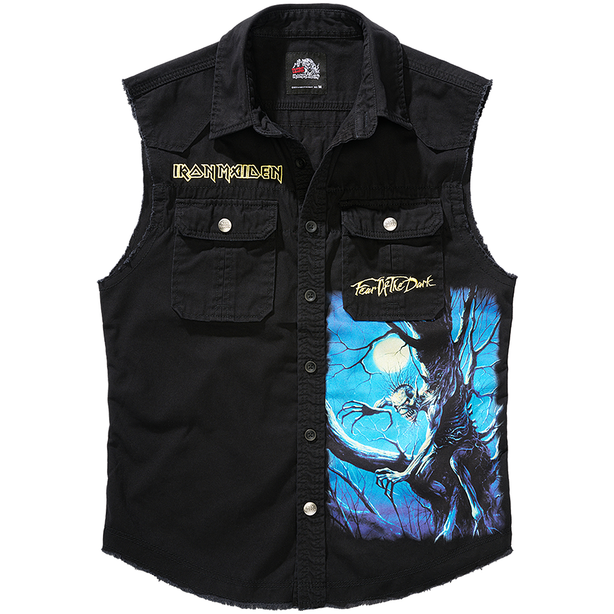 Brandit Iron Maiden Vintage FOTD Sleeveless Shirt Mens Rock Metal Black - Picture 2 of 11
