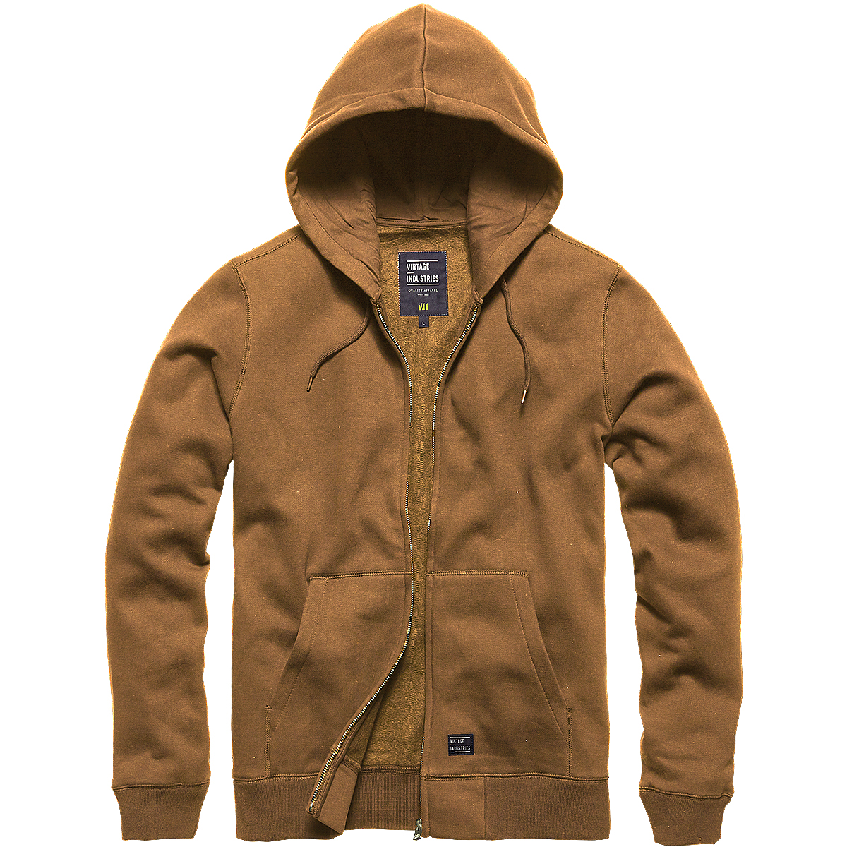 Sweat à Capuche Vintage Industries Duck Brown - Zip Complet - Taille Régulière Homme - Neuf