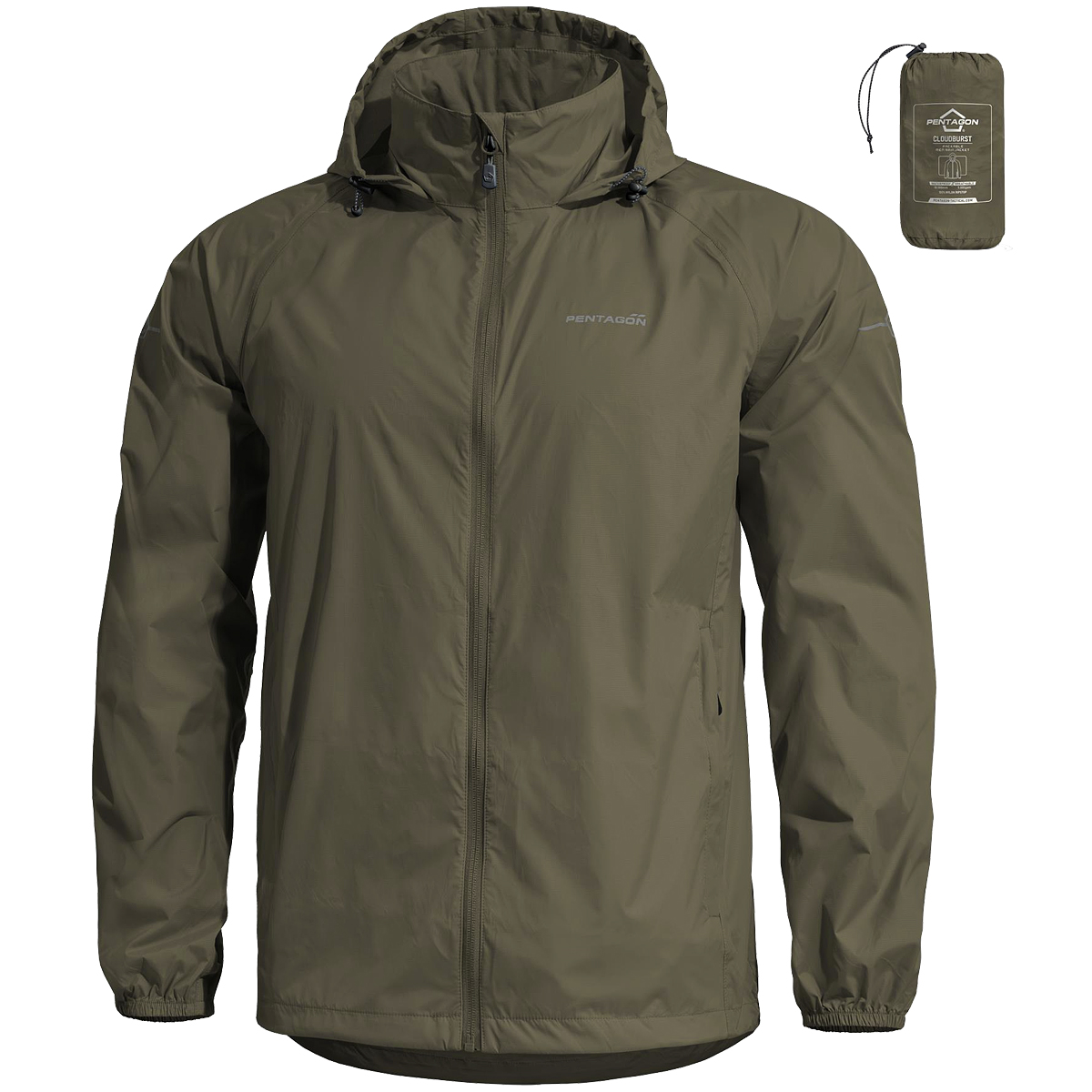 Pentagon Cloudburst Packable Rain Jacket Mens Waterproof Windproof RAL 7013 - Picture 2 of 7